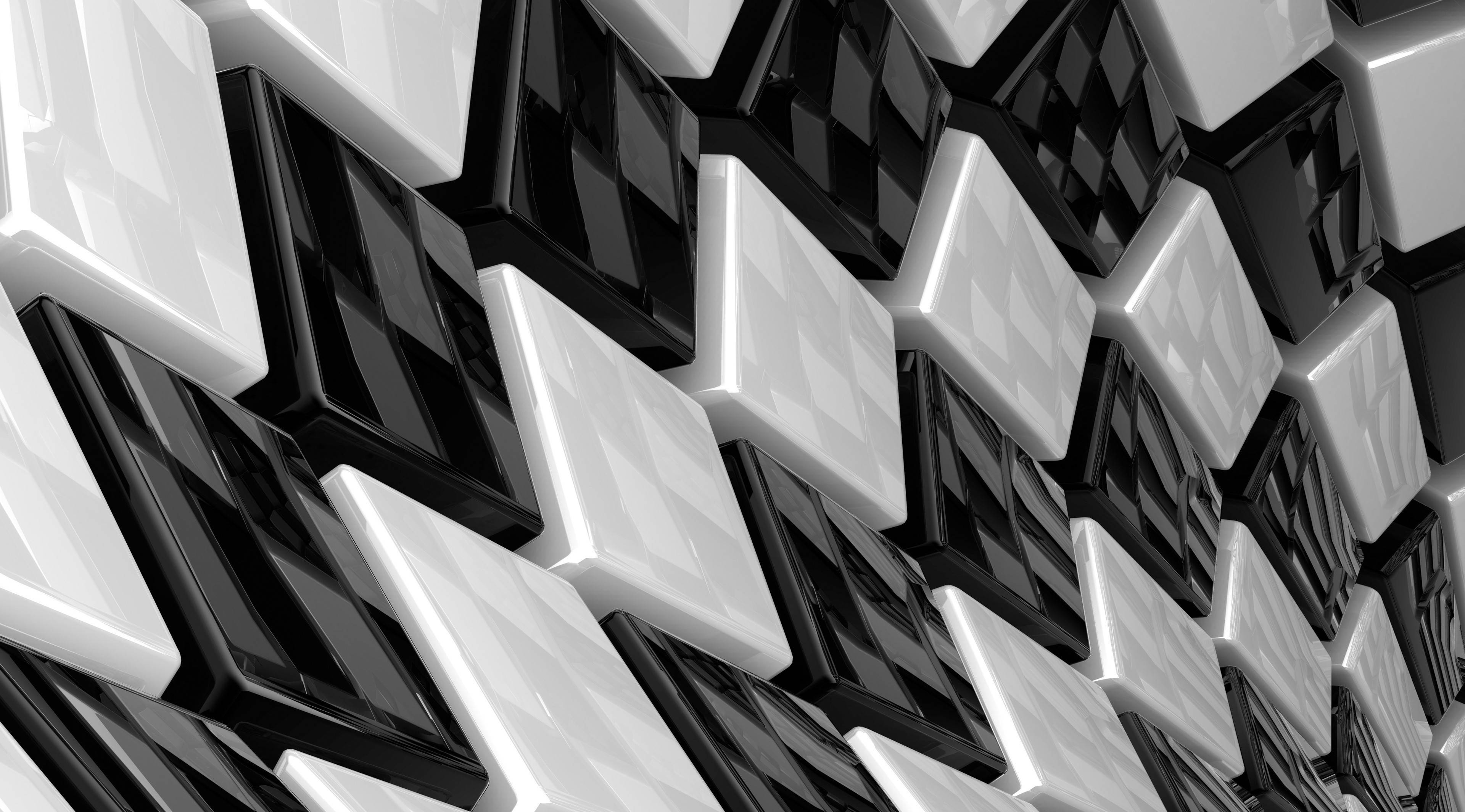 3D Shiny Black And White Squares Tiles Wallpaper