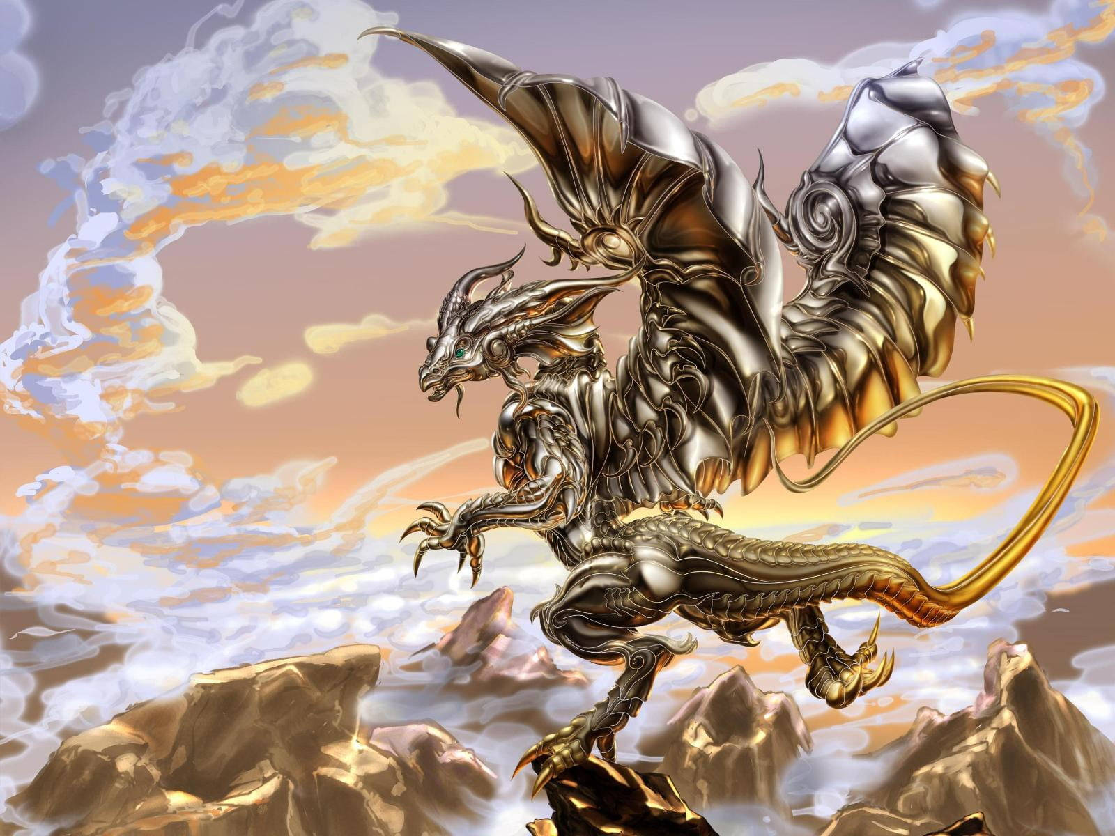 3d Silver Metal Dragon Wallpaper