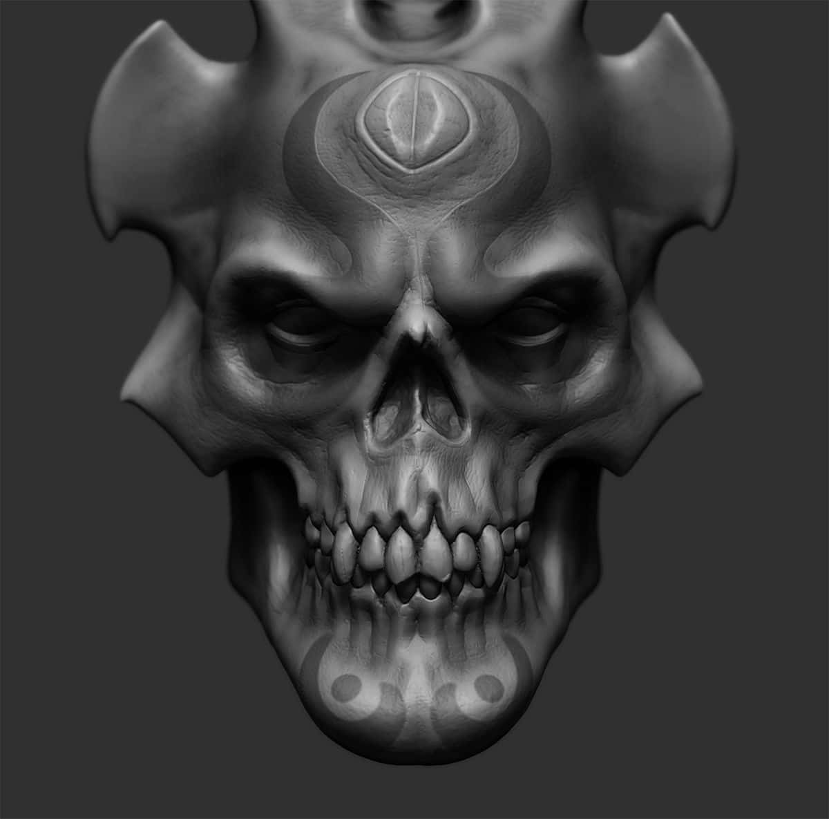 Intricately Detailed 3D Skull Rendering Wallpaper