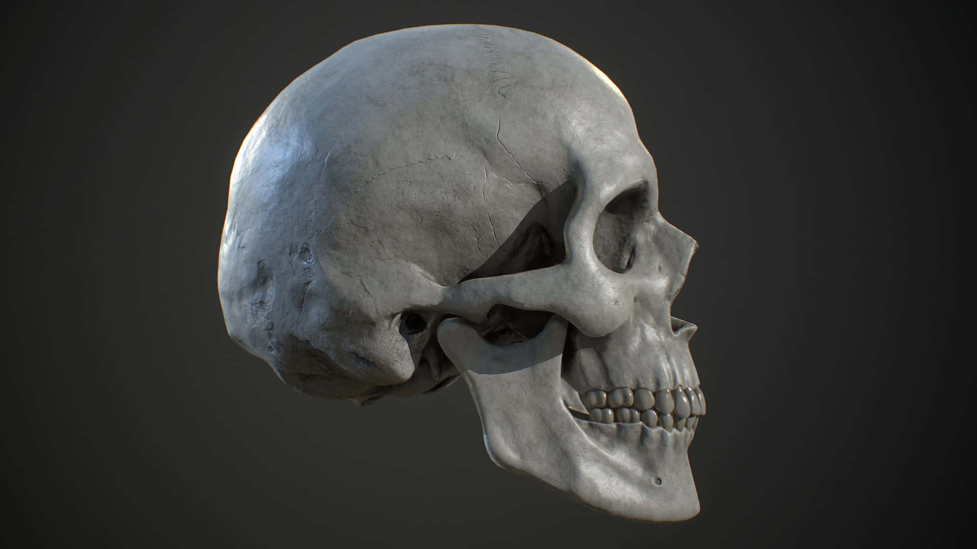 Menacing 3D Skull with Glowing Eyes Wallpaper