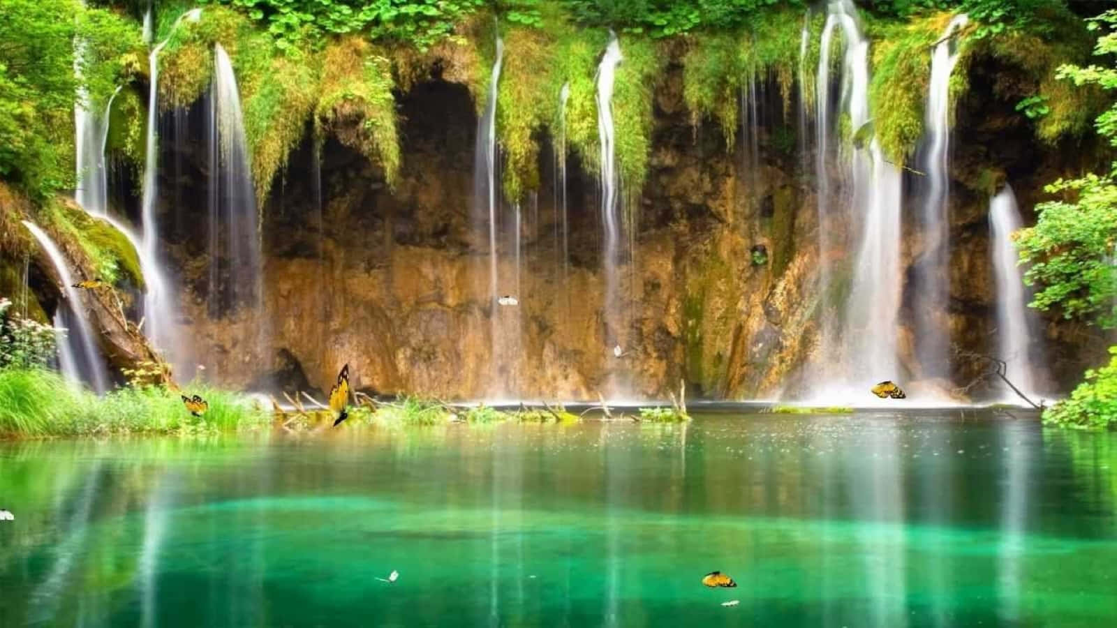 Breathtaking 3D Waterfall in a Lush Green Landscape Wallpaper