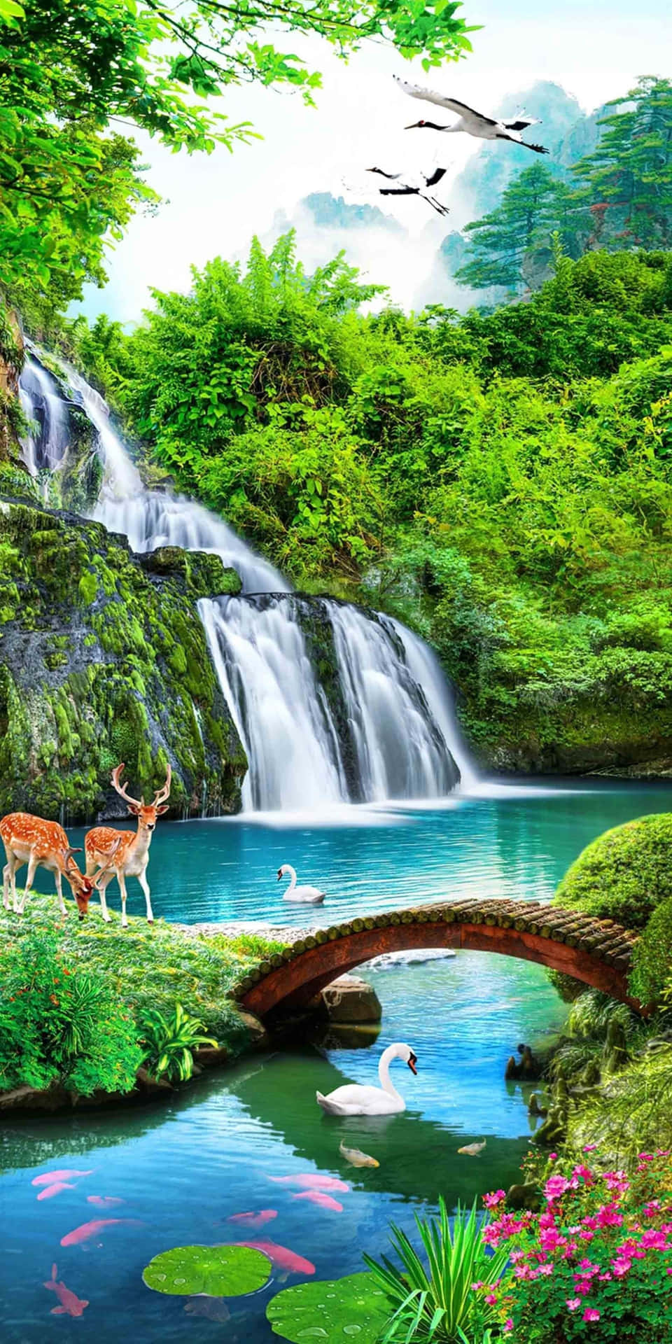 3D Waterfall - Nature's Serenity Wallpaper