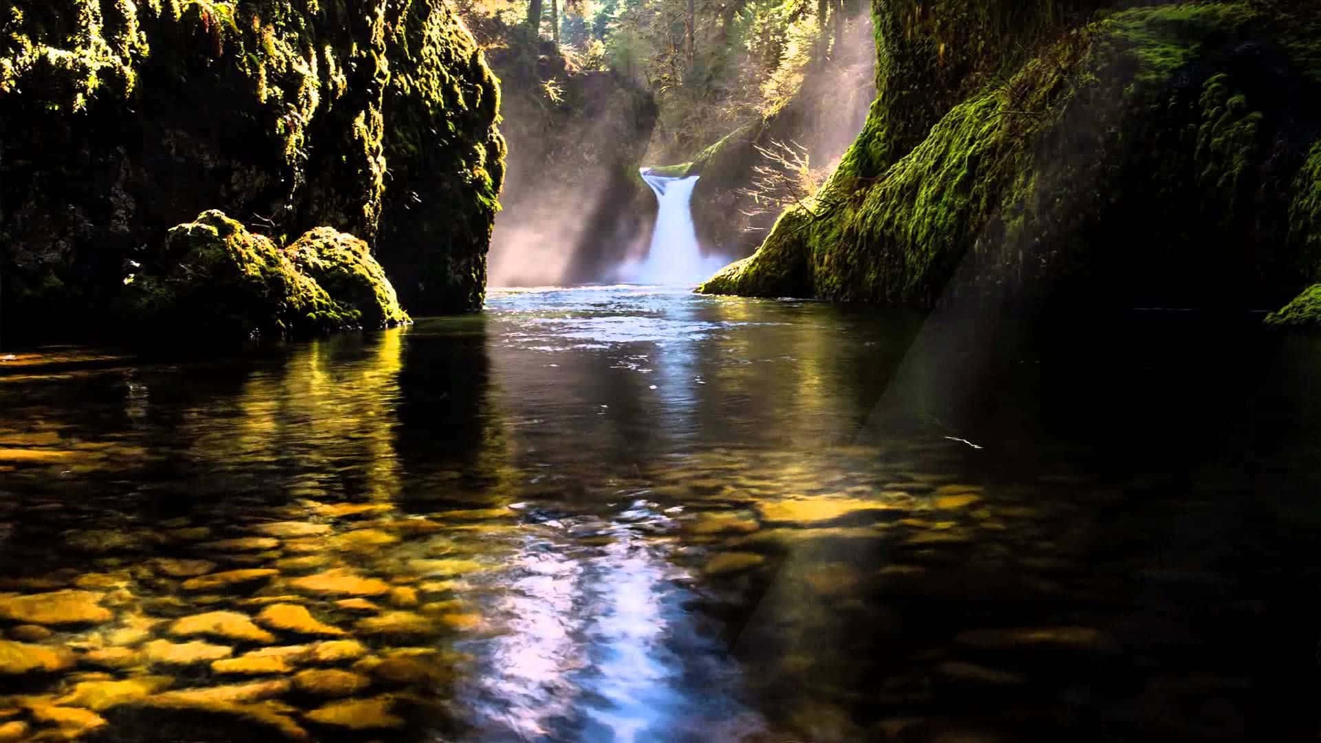 Impresionantepaisaje De Cascada En 3d. Fondo de pantalla