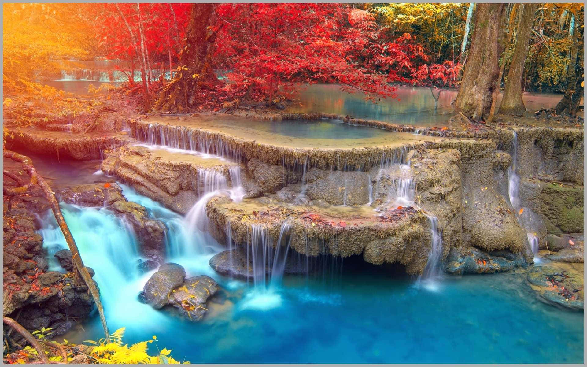 Majestic 3D Waterfall in a Serene Landscape Wallpaper