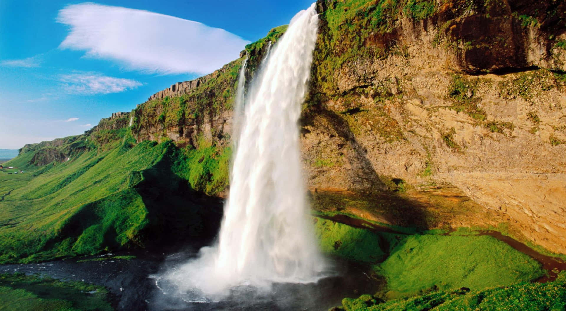 Stunning 3D Waterfall in a Serene Landscape Wallpaper