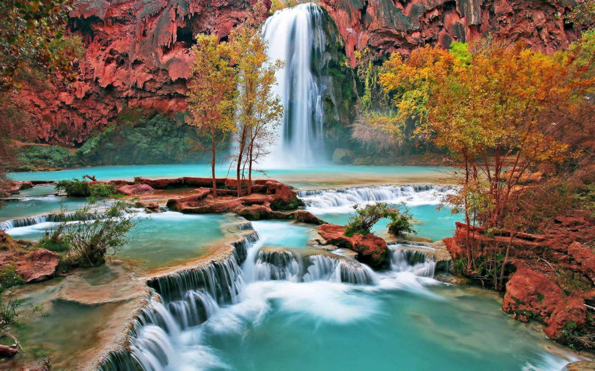 Majestic 3D Waterfall Landscape Wallpaper