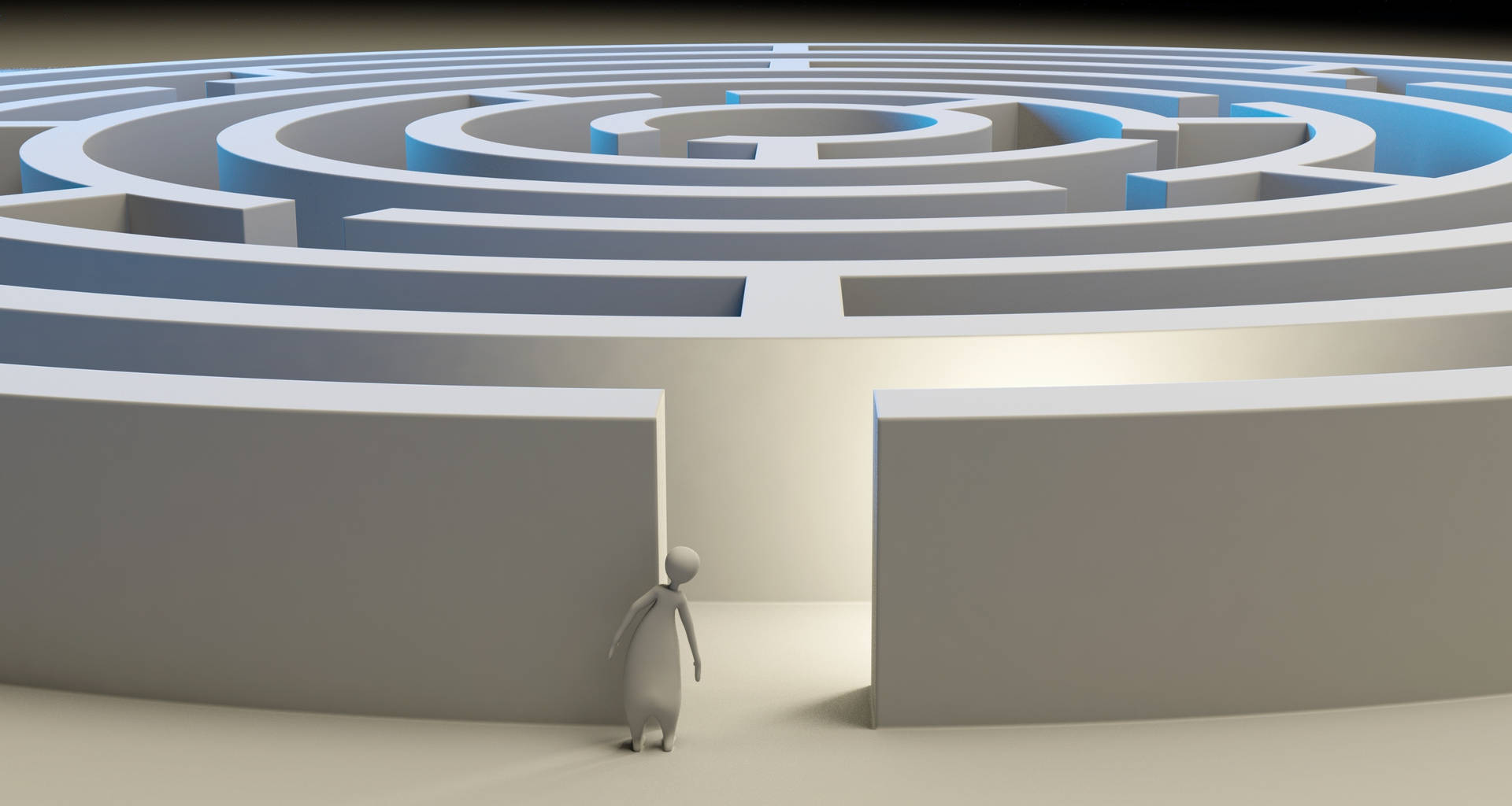 3D white round maze with high walls wallpaper