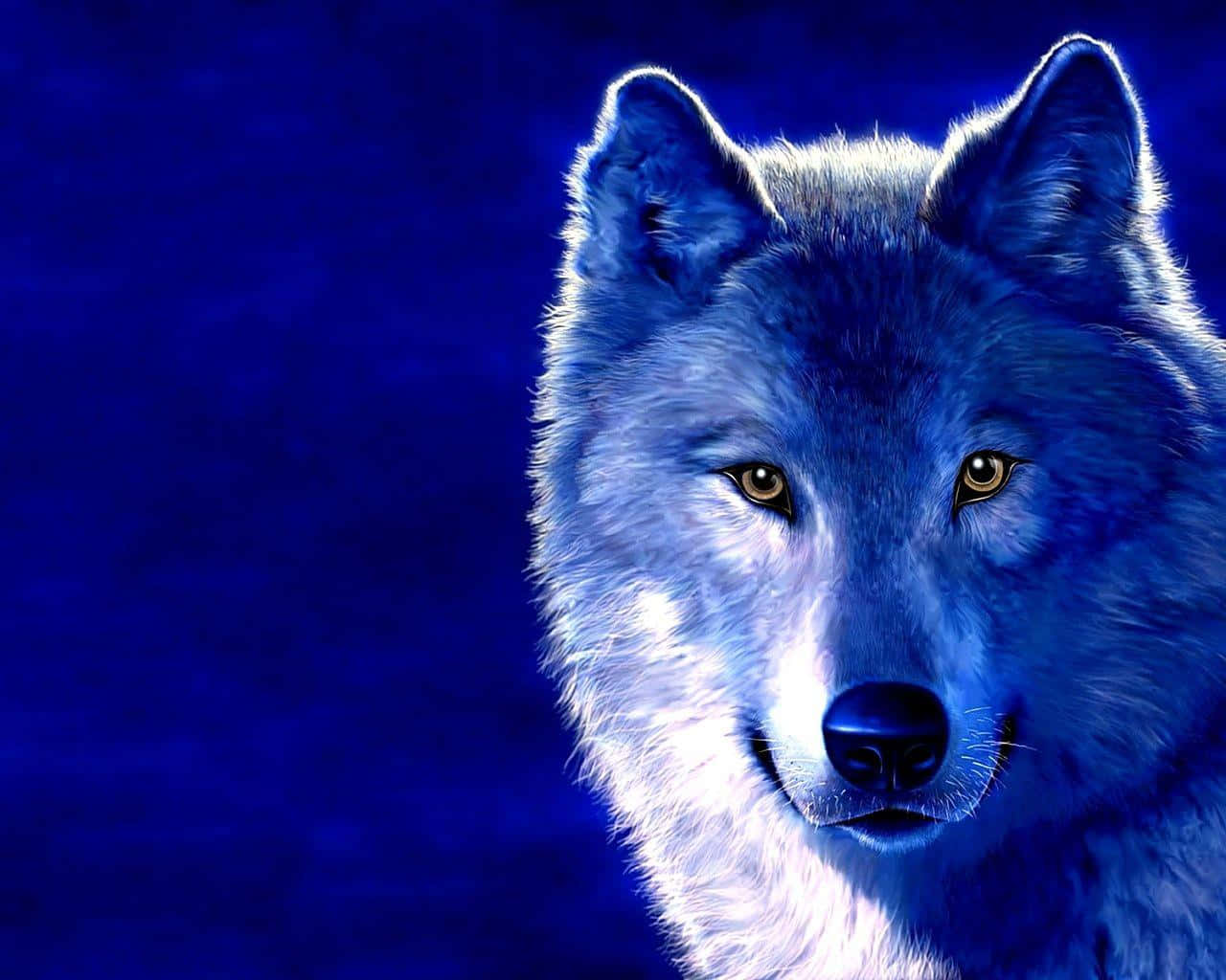 Majestic 3D Wolf in Glowing Blue Wallpaper