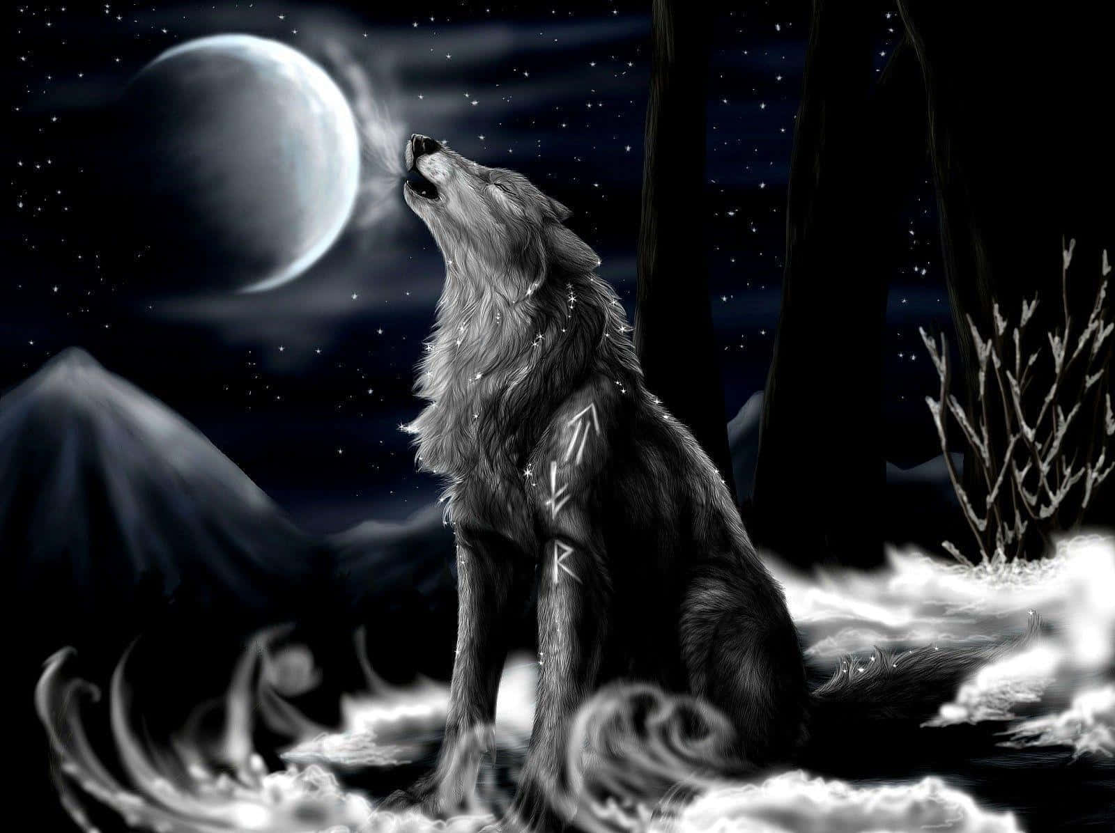 Majestic 3D wolf in a captivating landscape Wallpaper