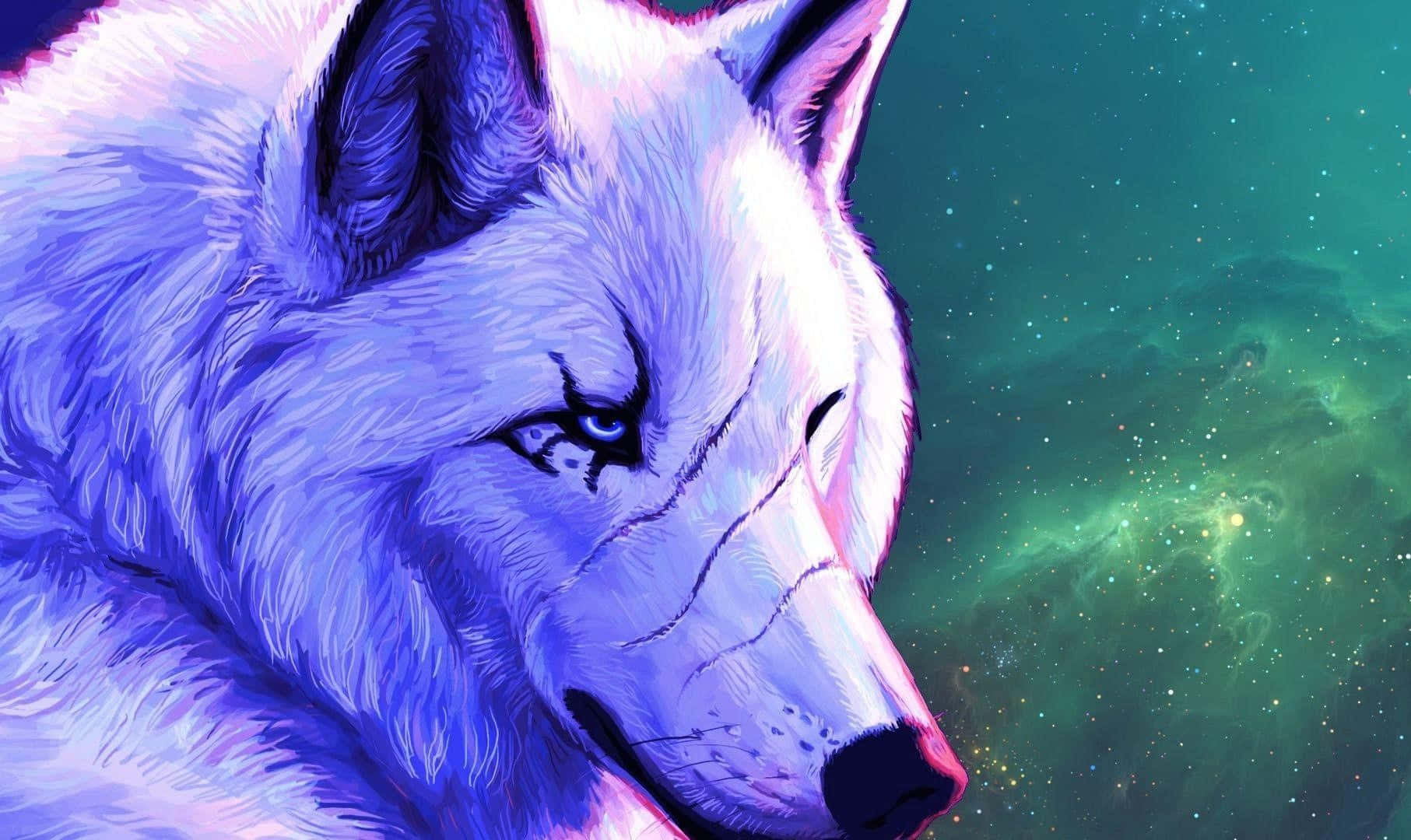 Majestic Lone Wolf in a 3D Fantasy World Wallpaper