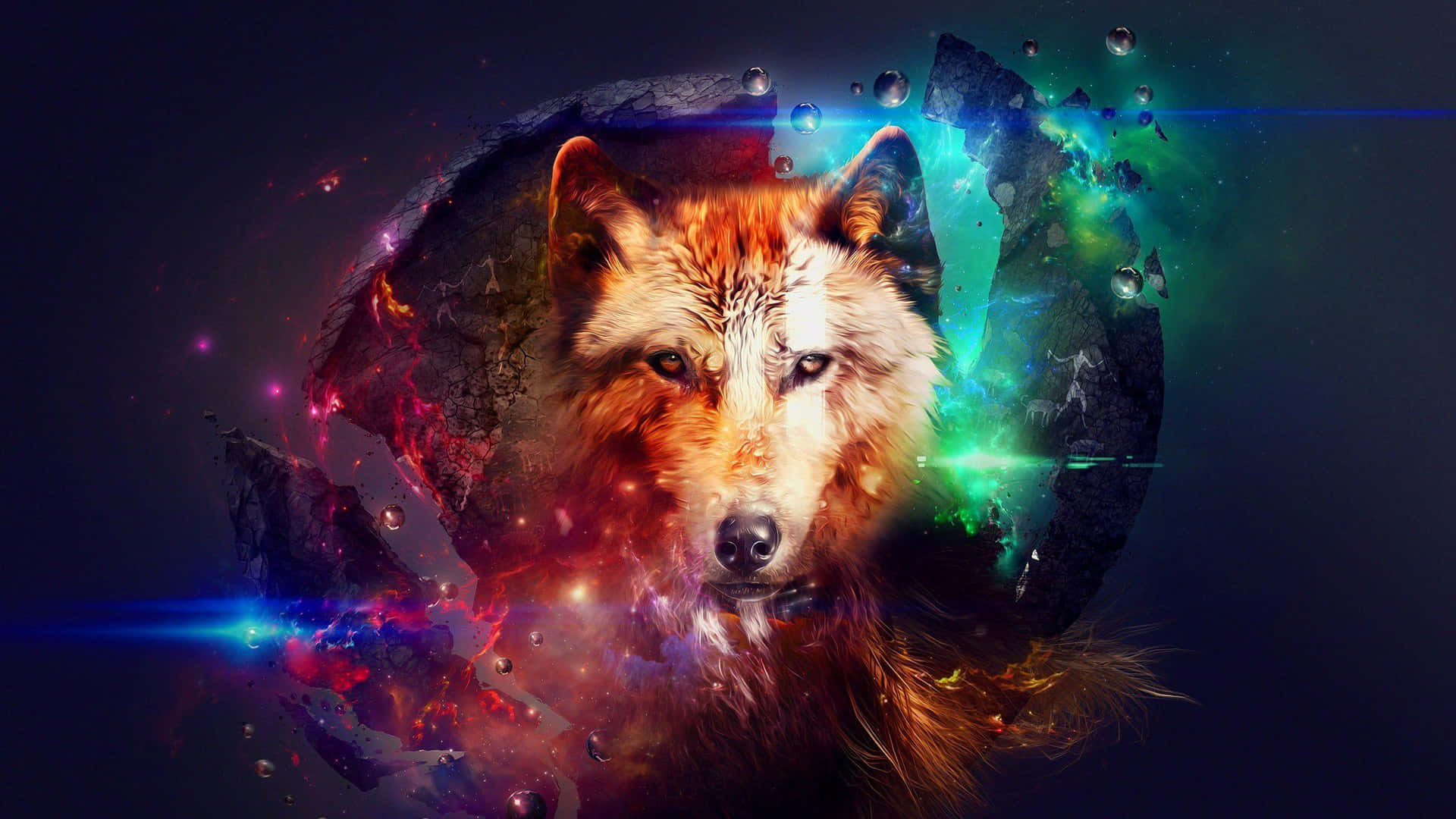 Majestic 3D Wolf in a Mystical Landscape Wallpaper