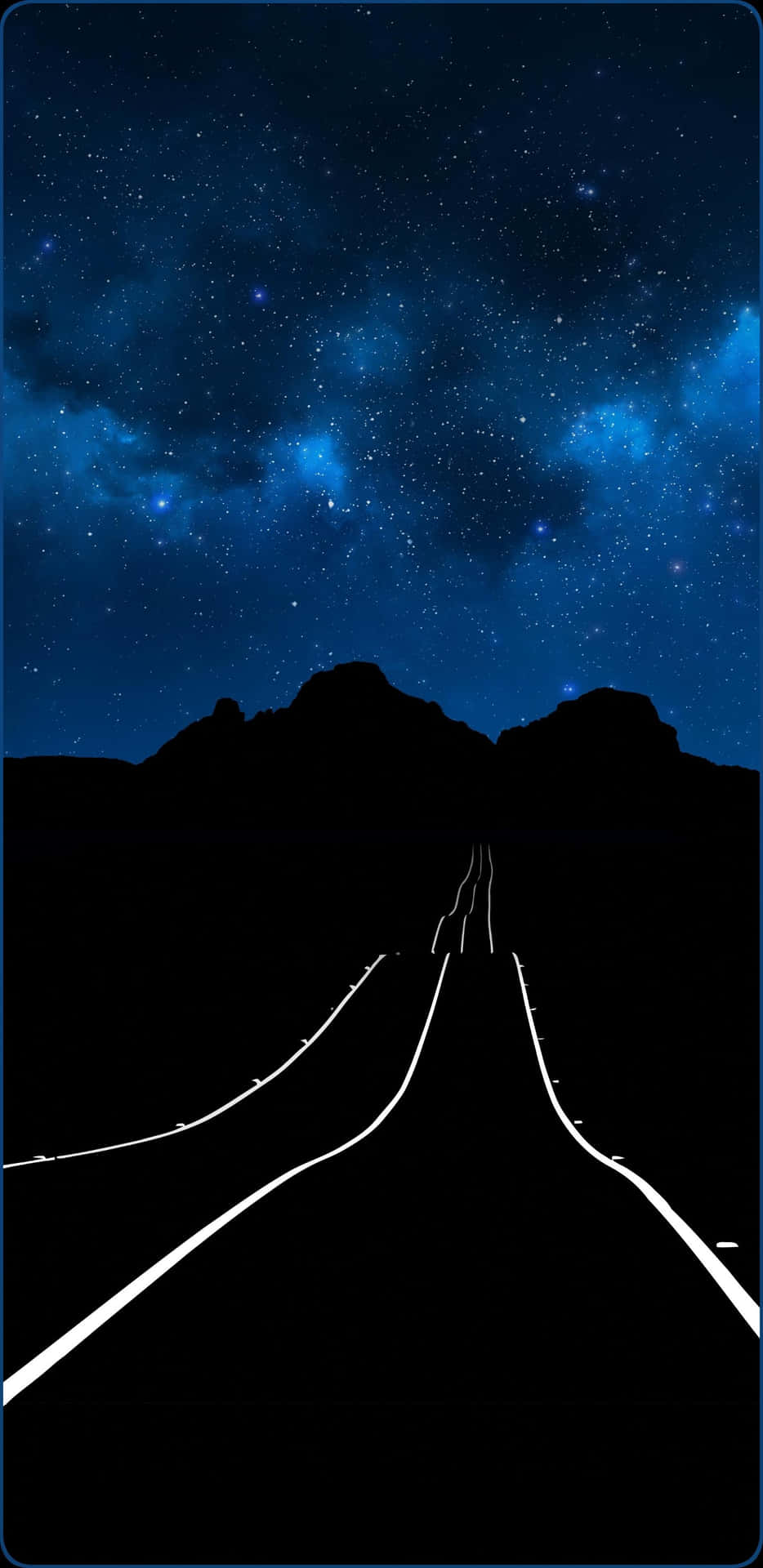a road with stars and a moon in the sky