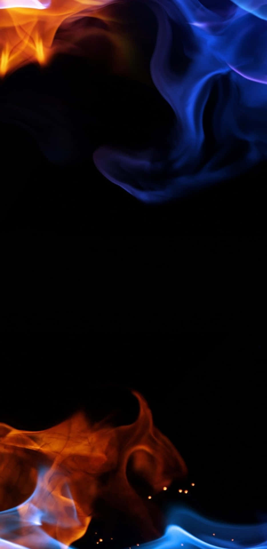 a black background with blue and orange flames