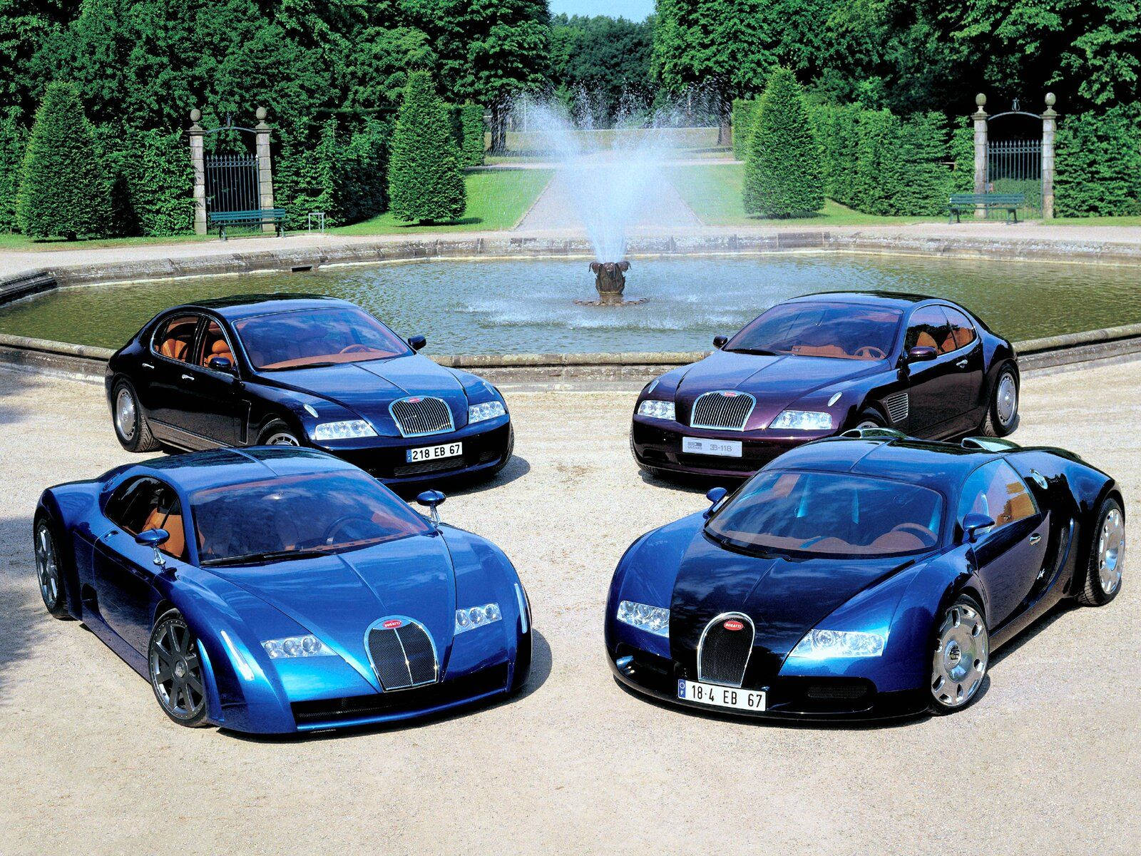 4 Bugattis Near A Fountain Wallpaper