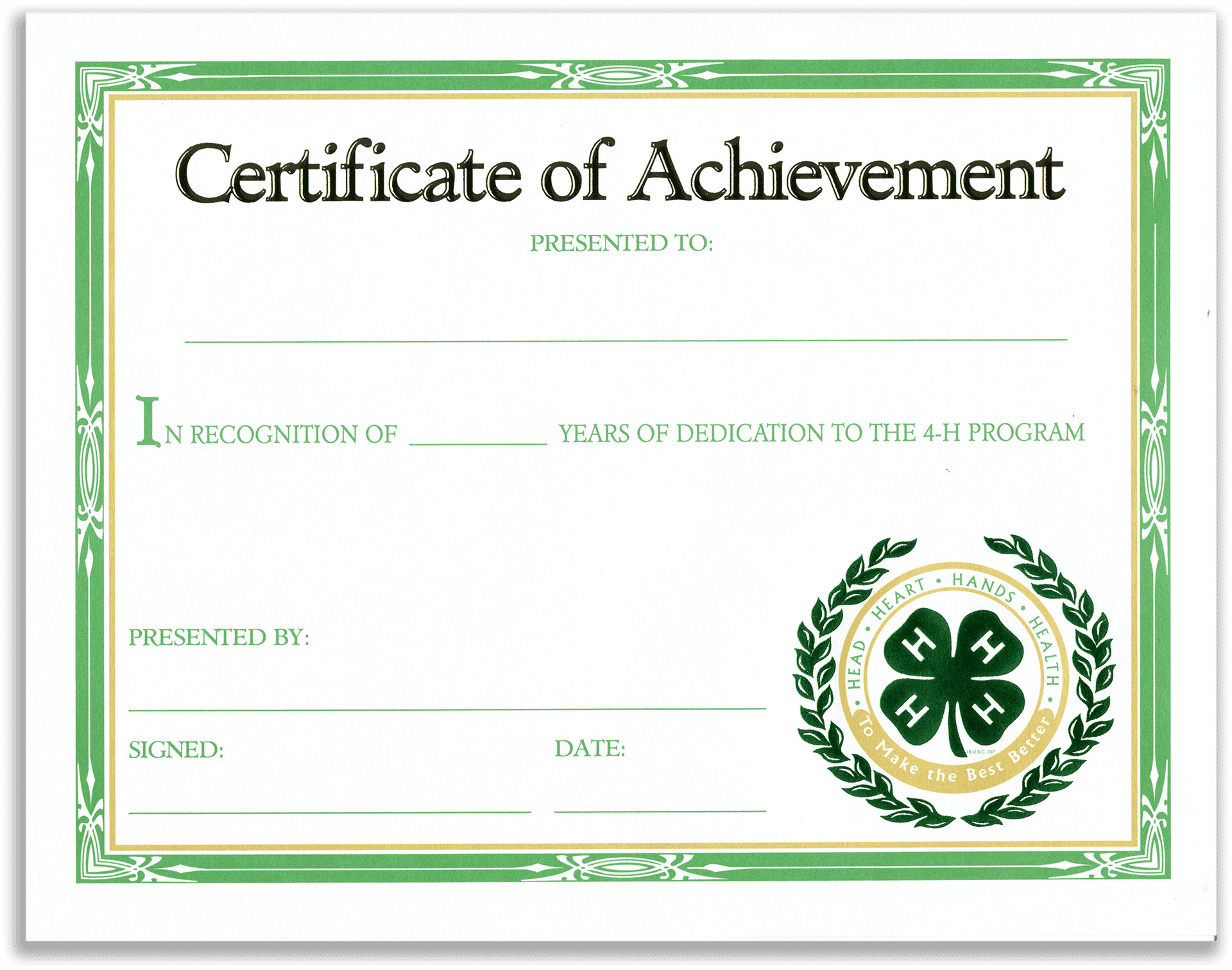 4 H Program Certificateof Achievement PNG