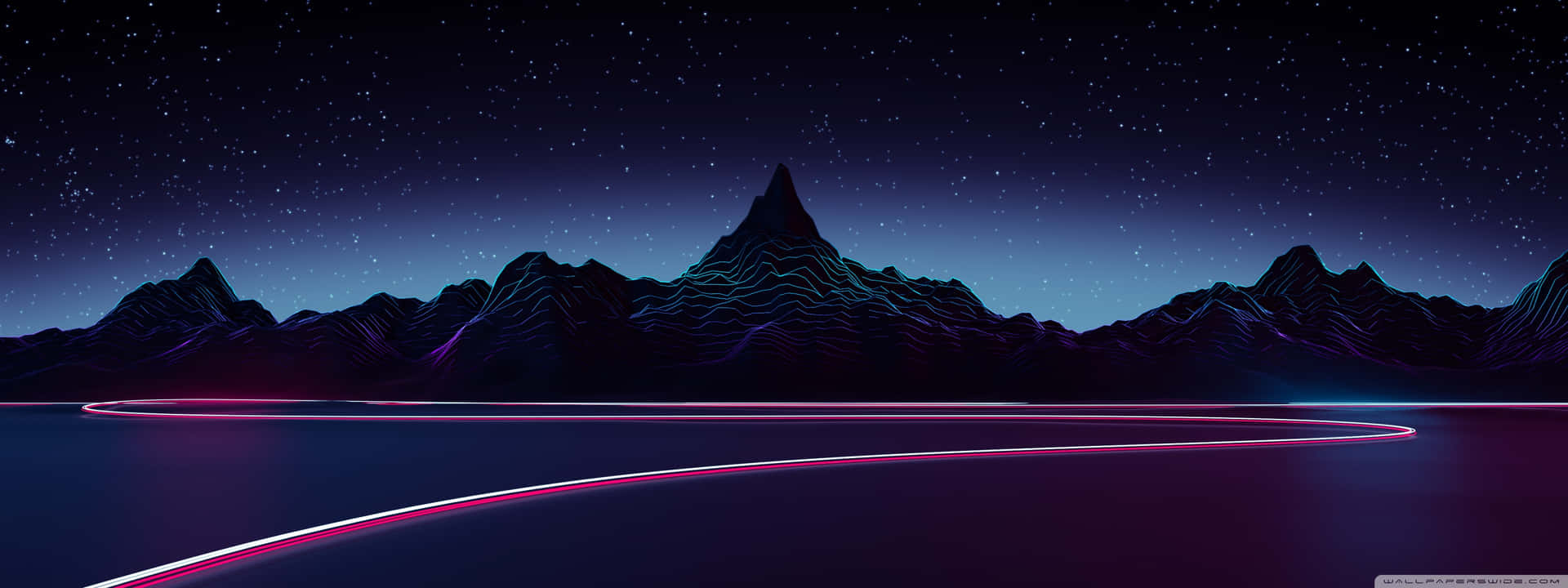 A Night Sky With A Neon Light And Mountains Wallpaper