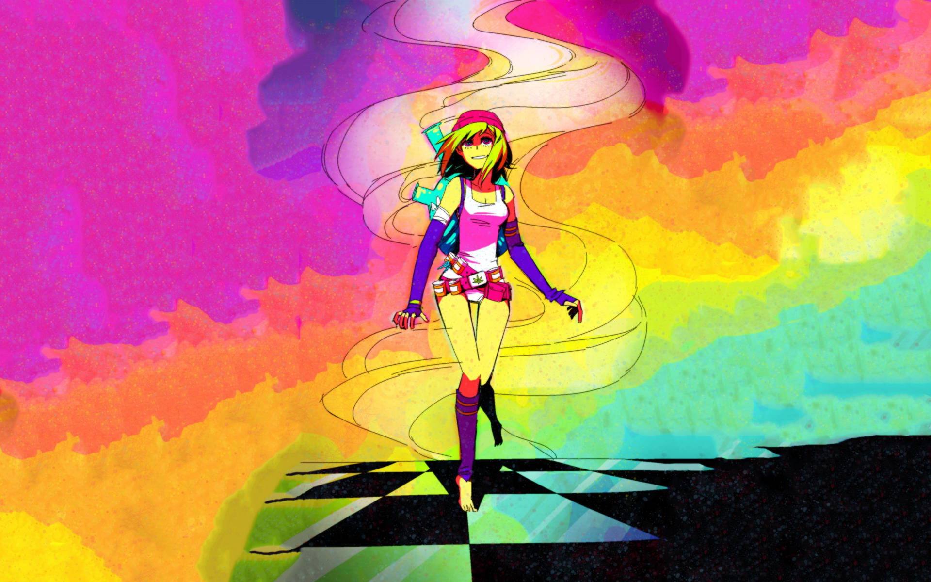420 Cartoon Girl Rainbow Wallpaper