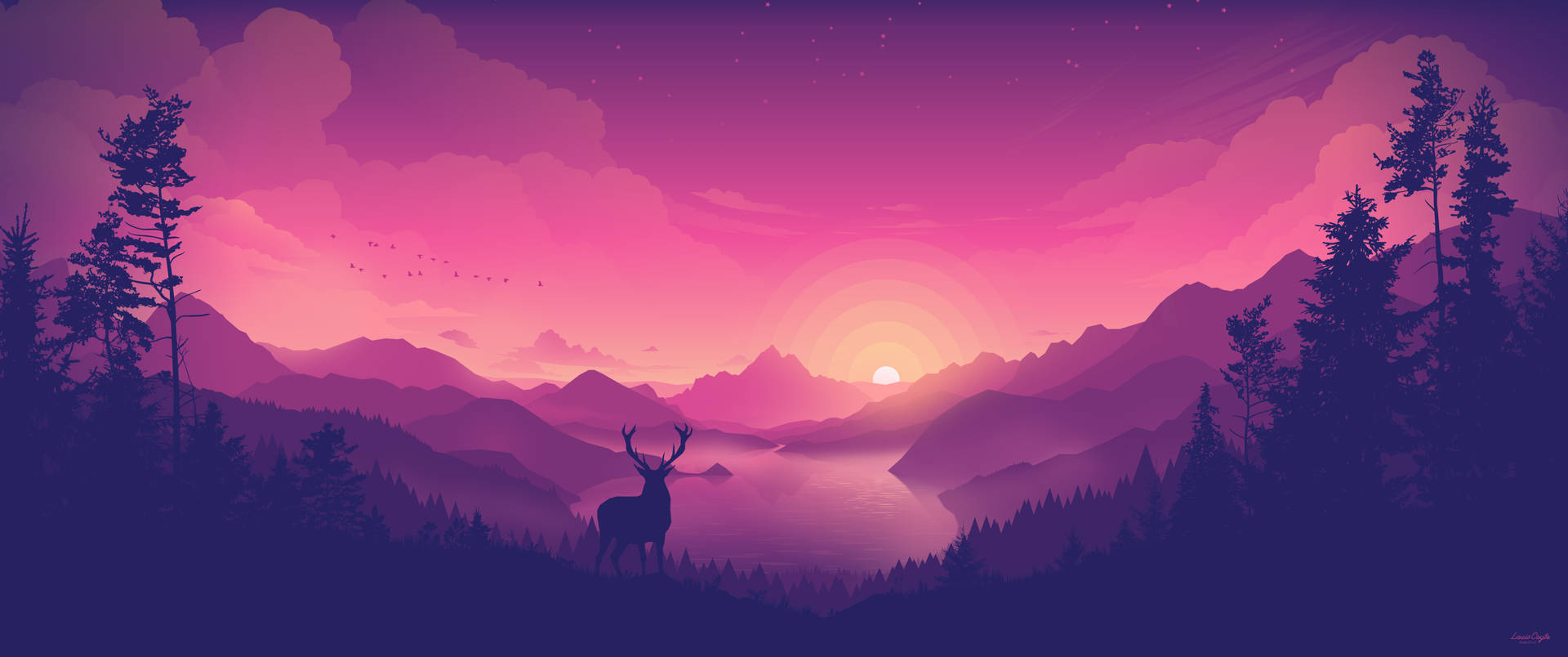 4D Ultra HD Pink Deer Sunset Wallpaper