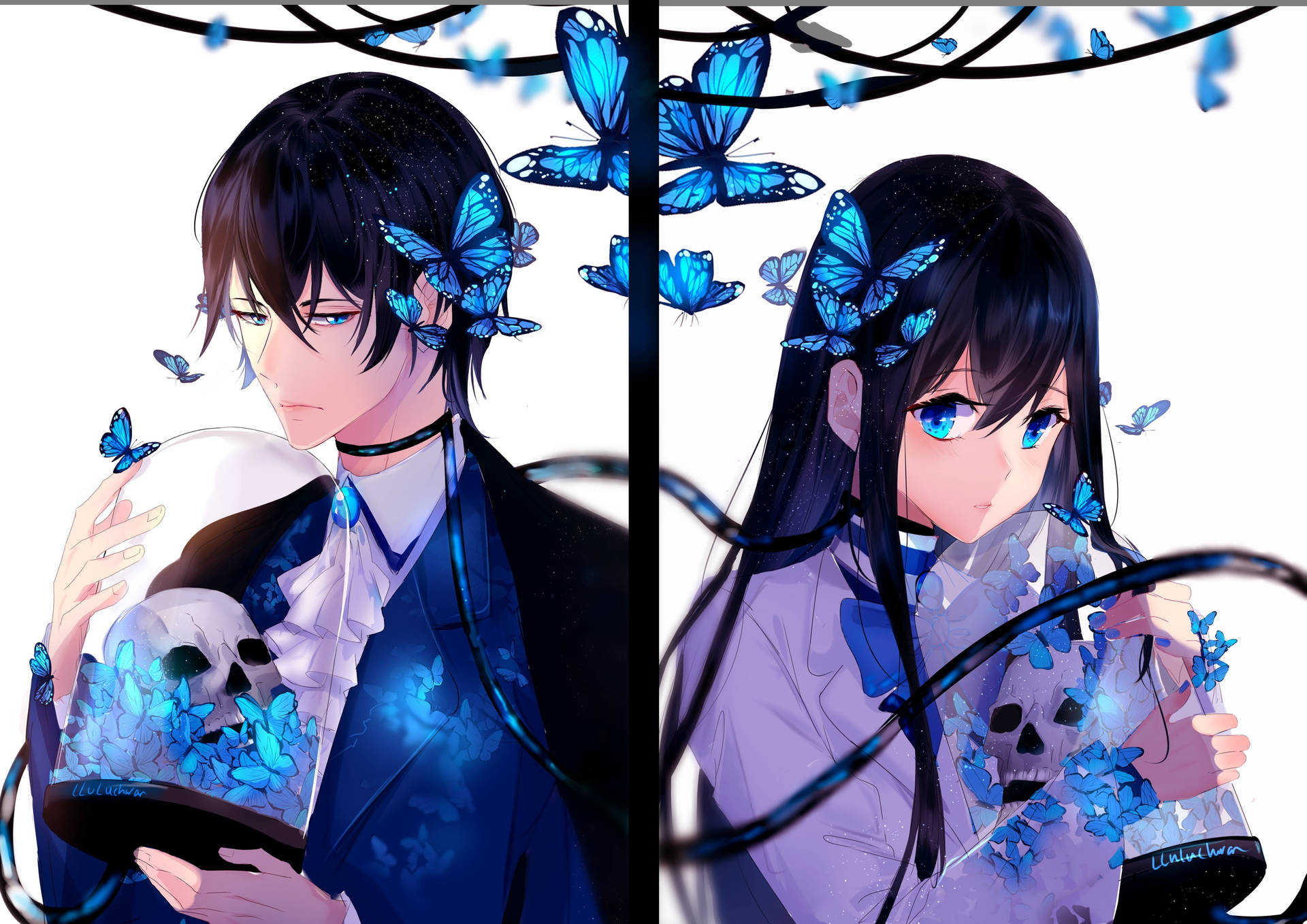 4k Aesthetic Anime Couple With Butterflies Wallpaper