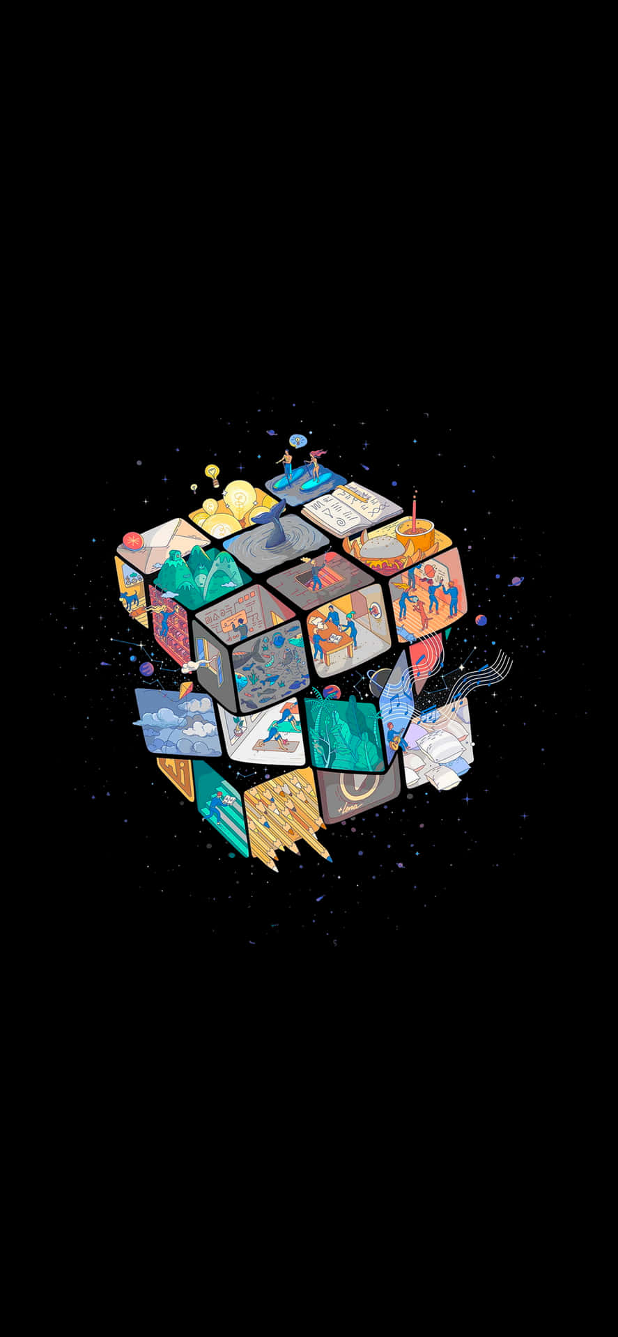 4k Amoled Background Rubik's Cube With Different Texture Blocks Background