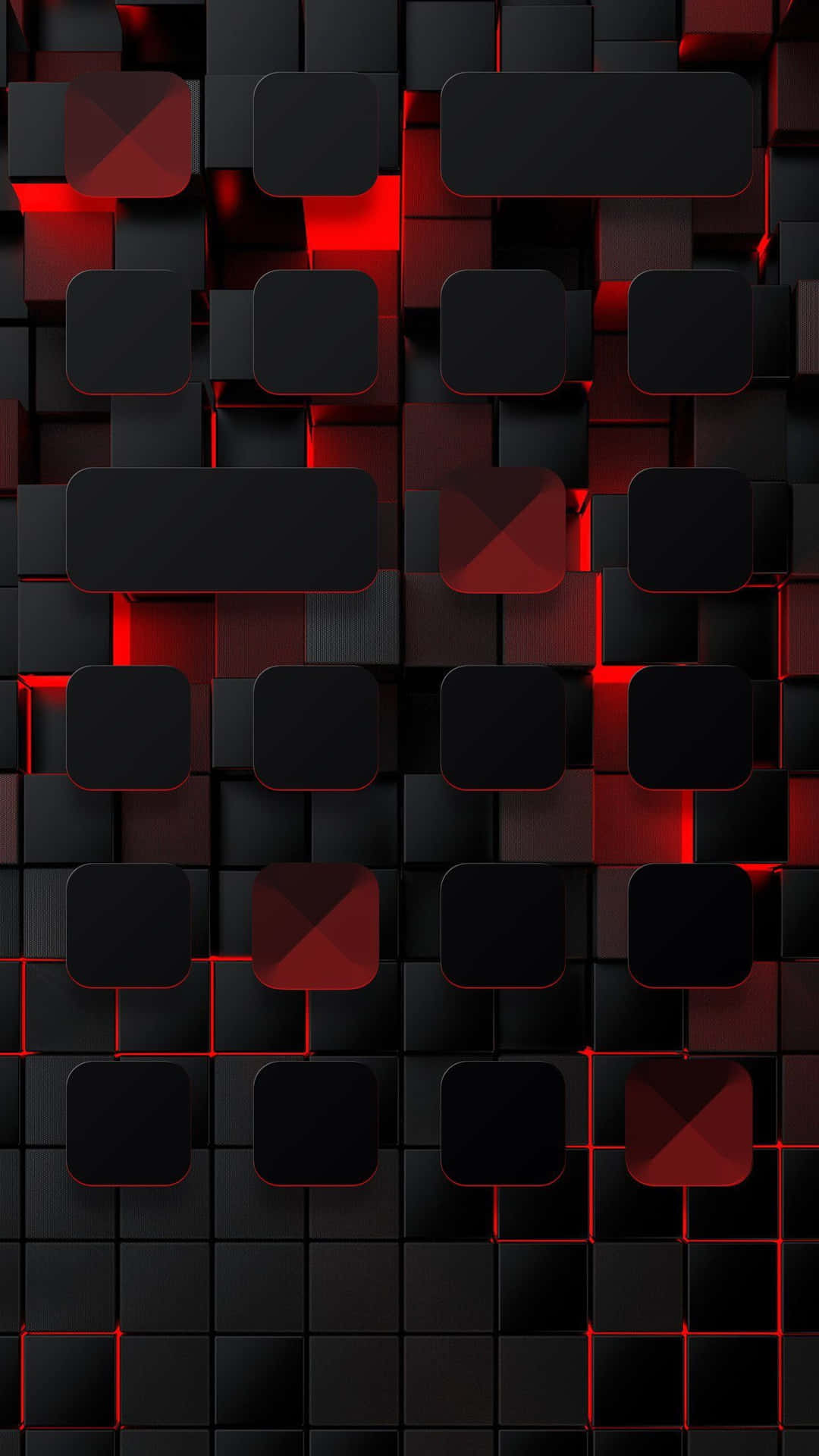 4k AMOLED Background Black Floating Bricks With Red Lights