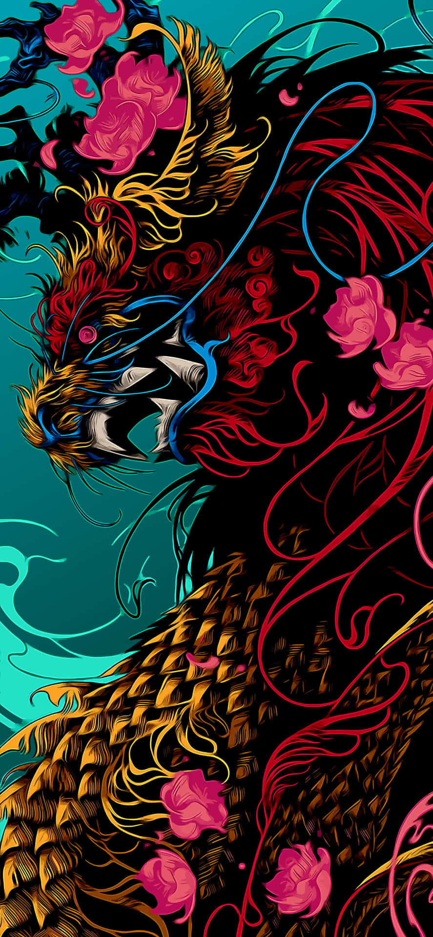 4k AMOLED Background Japanese Dragon Painting