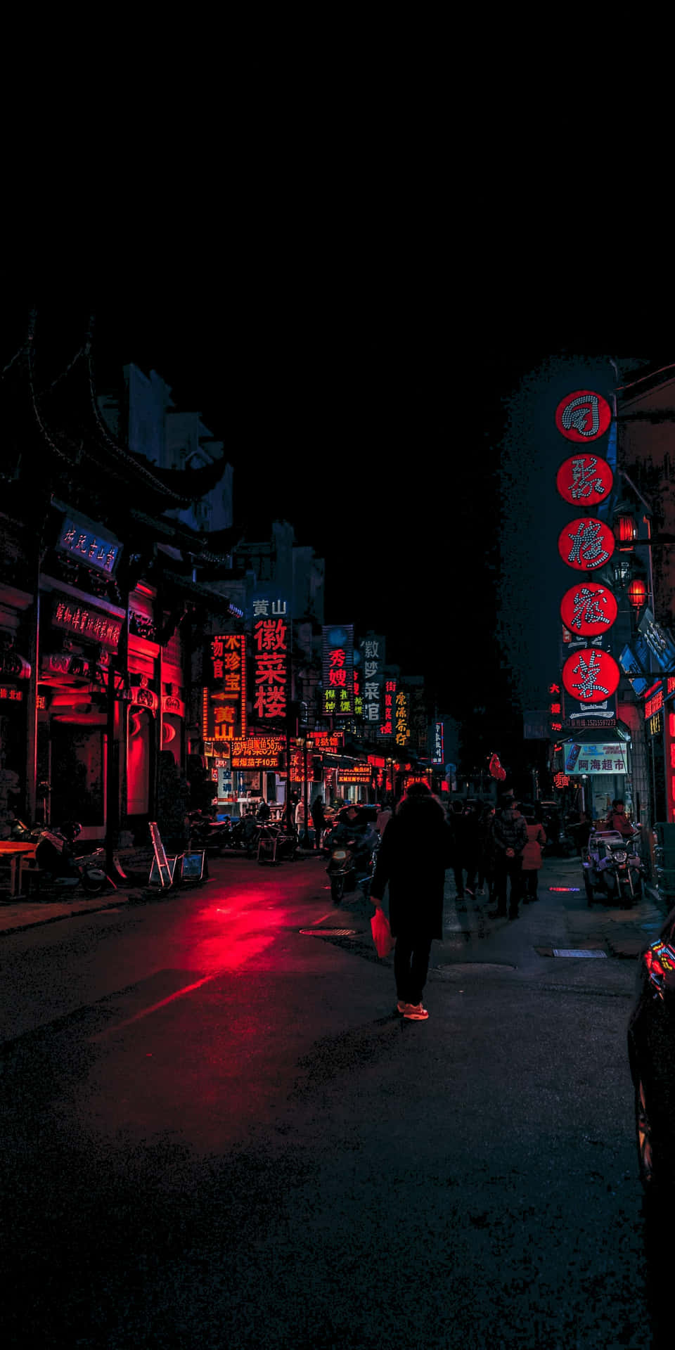 4K AMOLED-baggrund, japansk gade om natten