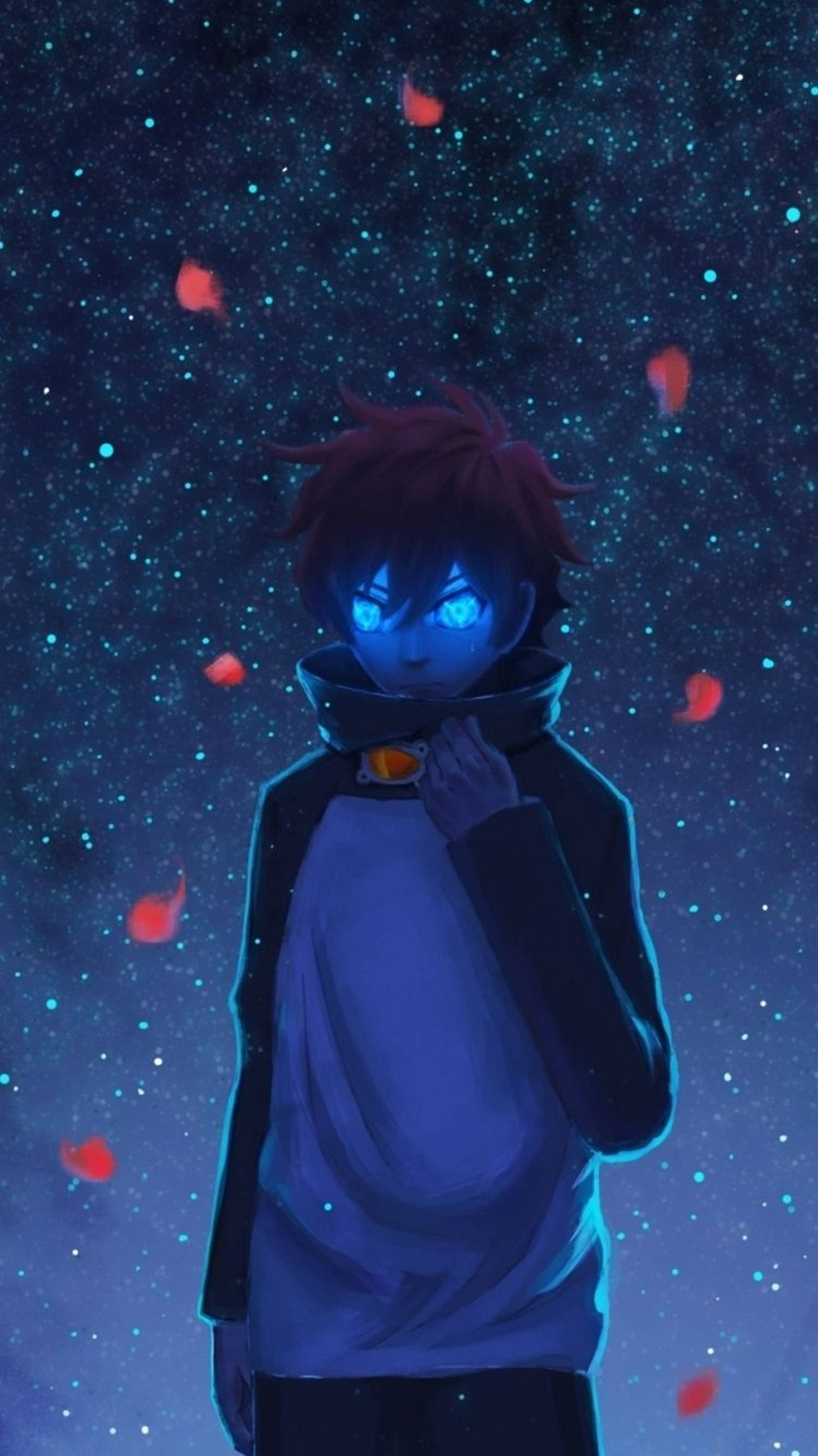 4k Anime Iphone Boy Glowing Blue Eyes Background