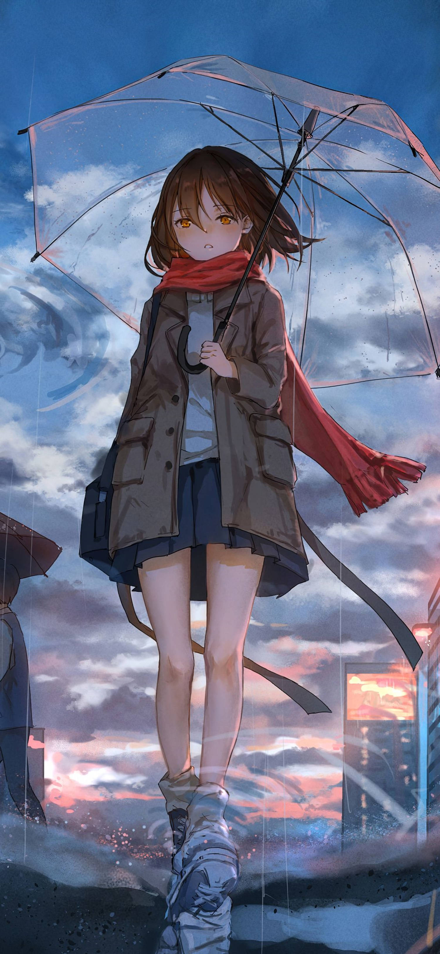 4k Anime Iphone Girl With Red Scarf Wallpaper