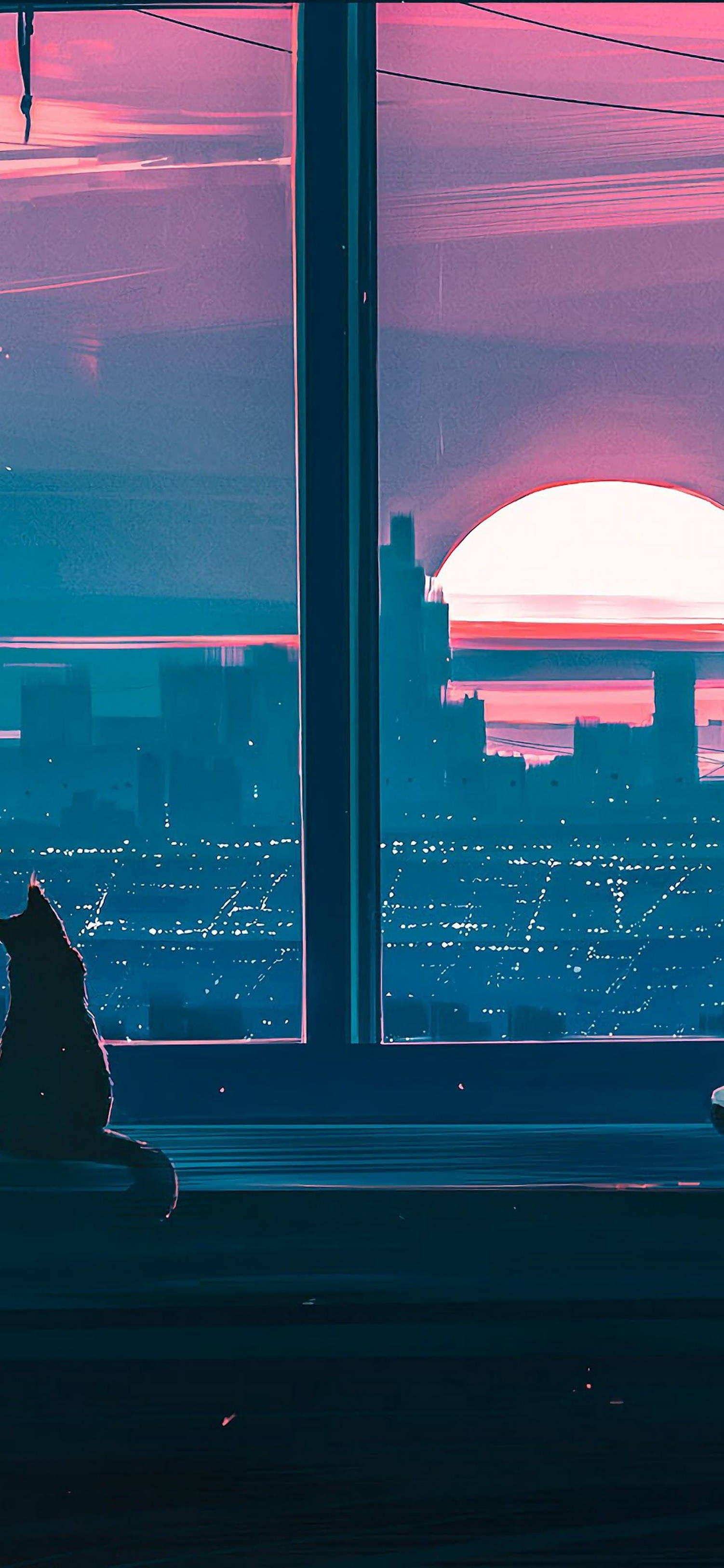 4k Anime Iphone Sunset Window Cat Wallpaper