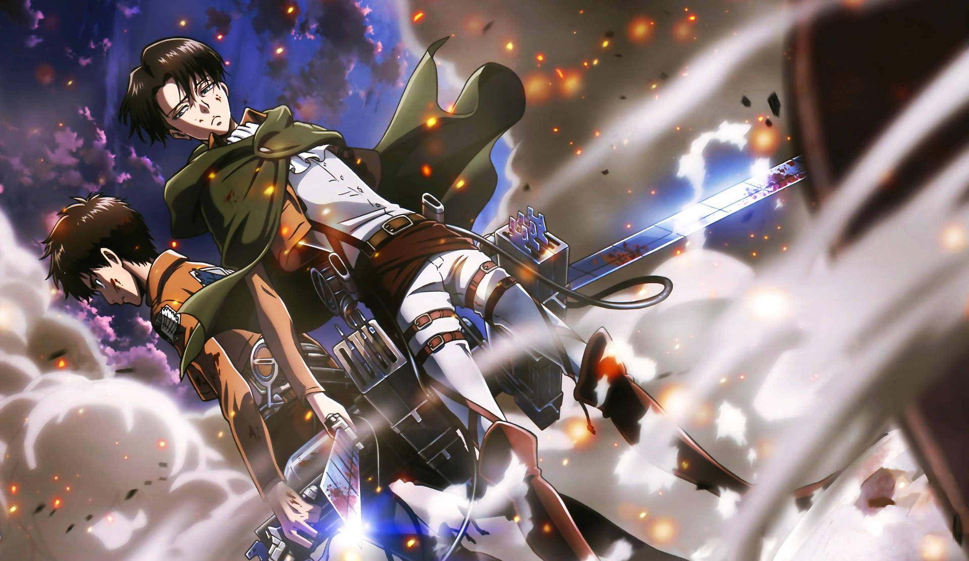 4K anime Levi, Eren, Mikasa, Armin baggrundsbillede Wallpaper