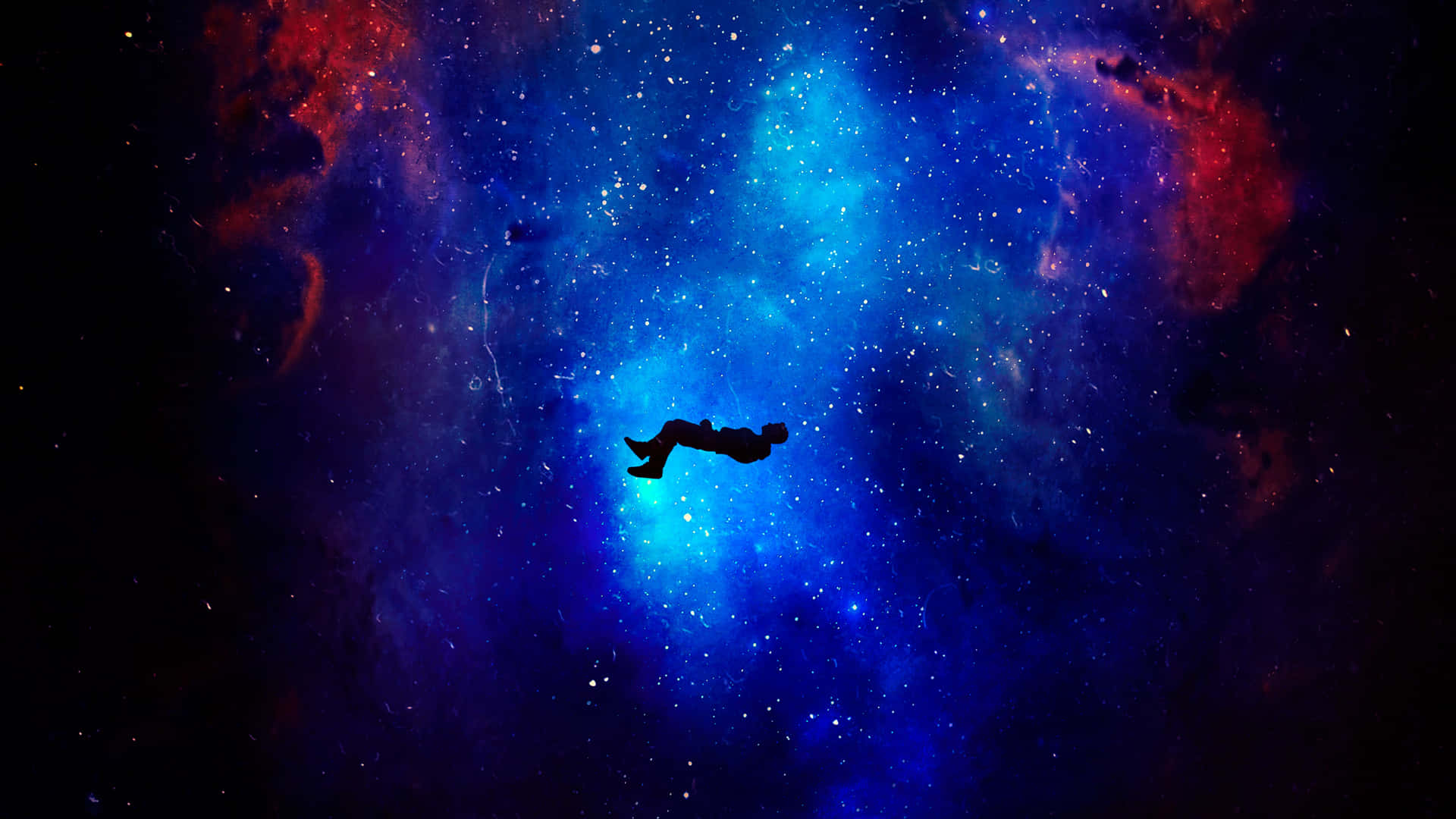 A Man Is Flying In Space With A Blue And Red Background Wallpaper