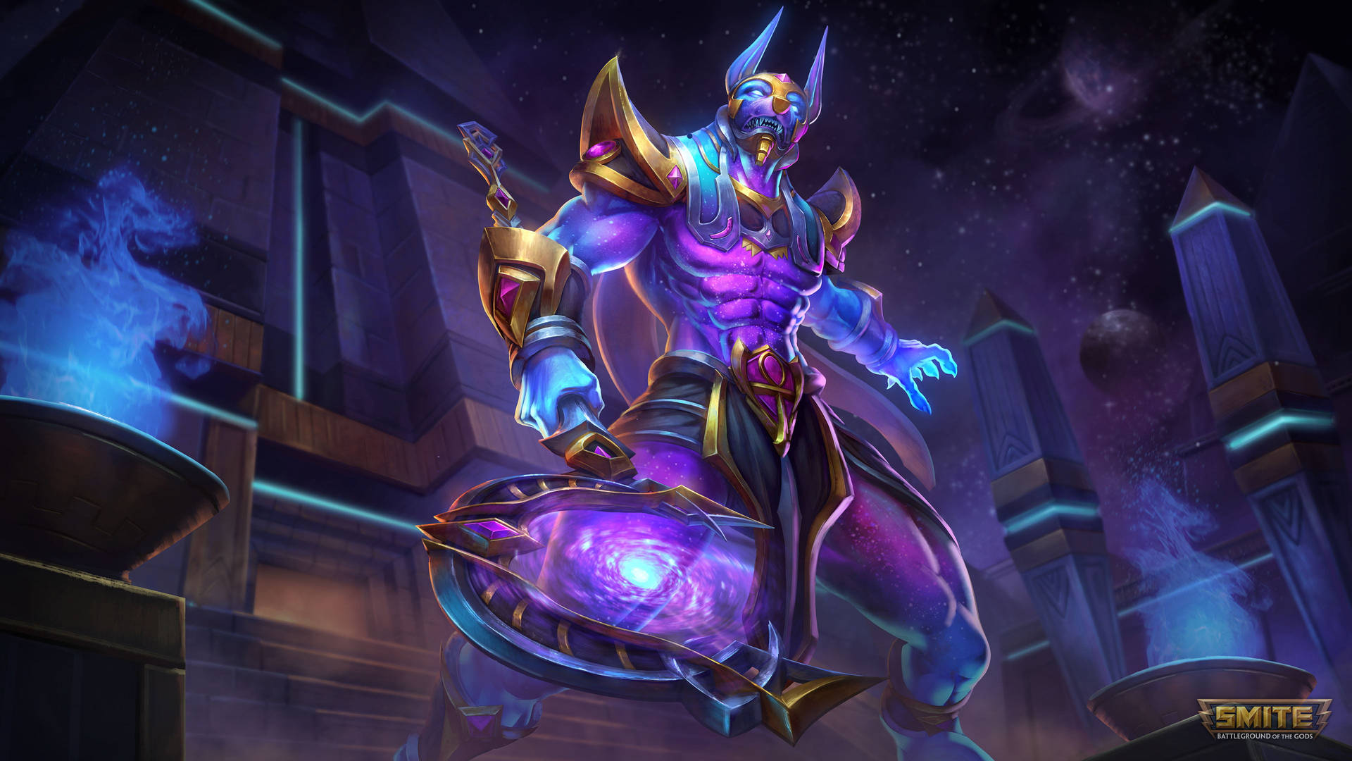 4K Anubis In Glowing Galaxy Color Wallpaper