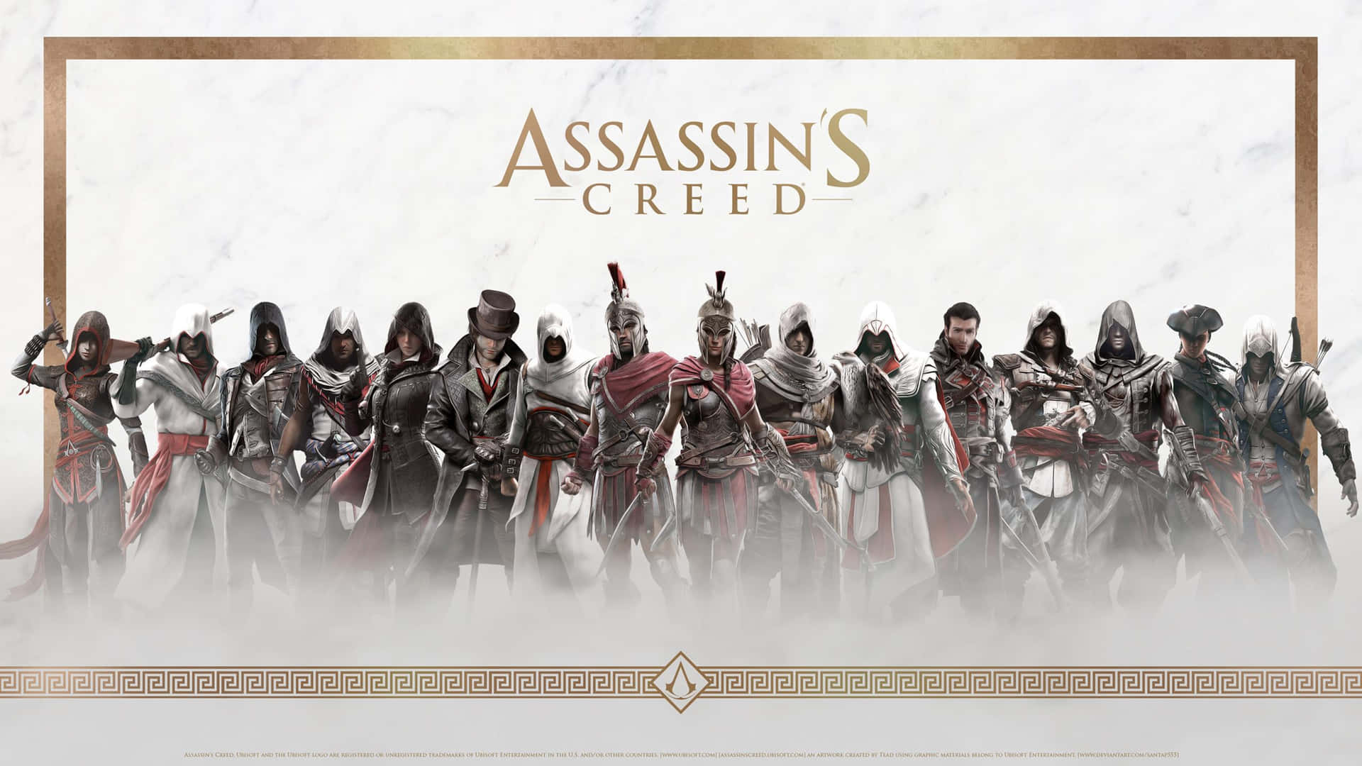 Assassin'screed - En Grupp Karaktärer Framför En Vit Bakgrund.