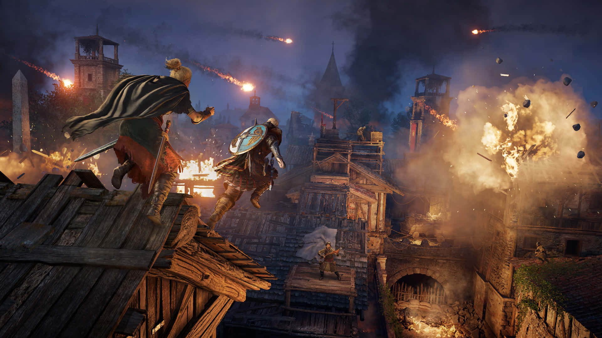 4k Assassin's Creed Valhalla Baggrund Roof Hoppe Scene