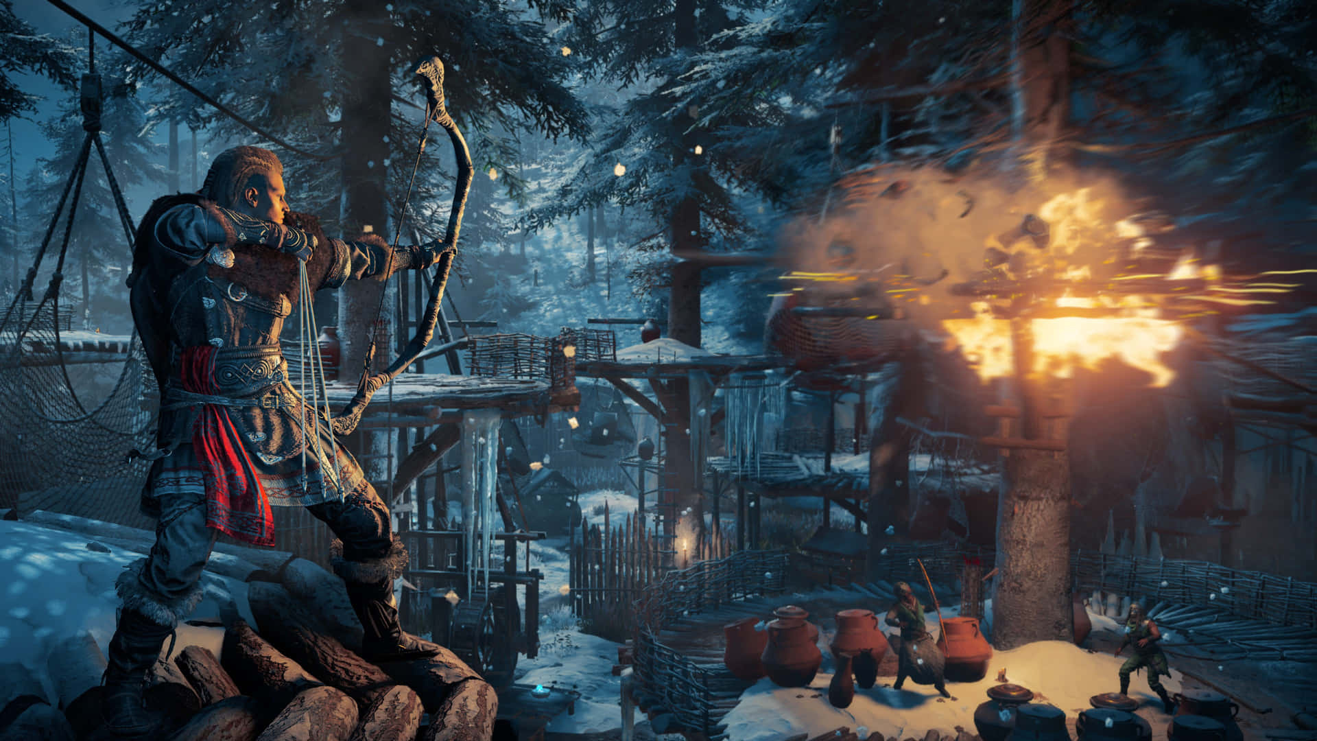 4k Assassin's Creed Valhalla baggrund brændende træ