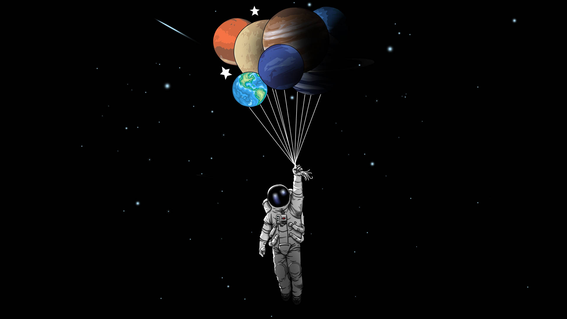 4kastronaut Mit Planetenballons Wallpaper