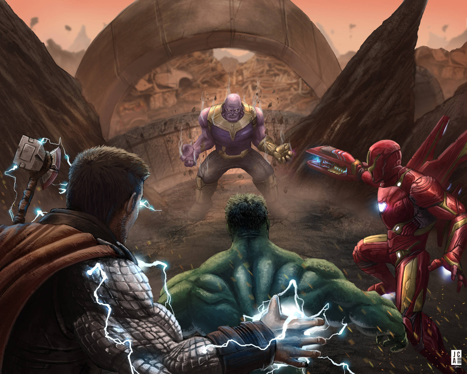 4k Avengers Fighting Thanos Background