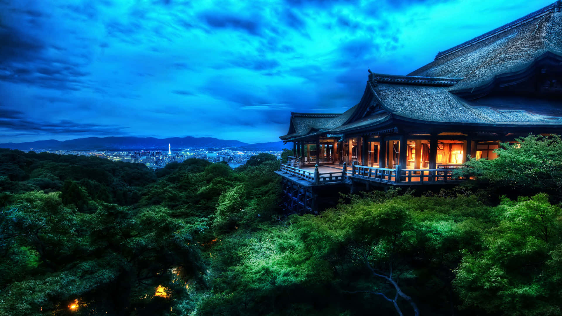 Kiyomizu Dera Temple Kyoto Japan At Night 4K Background
