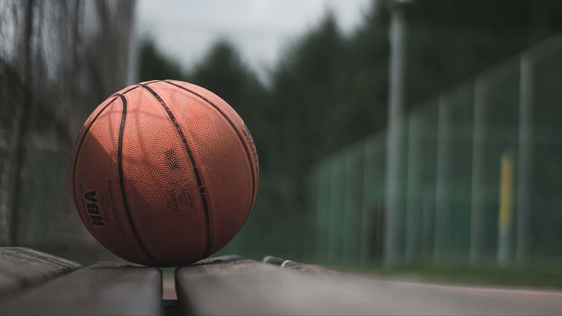a basketball ball on a bench
