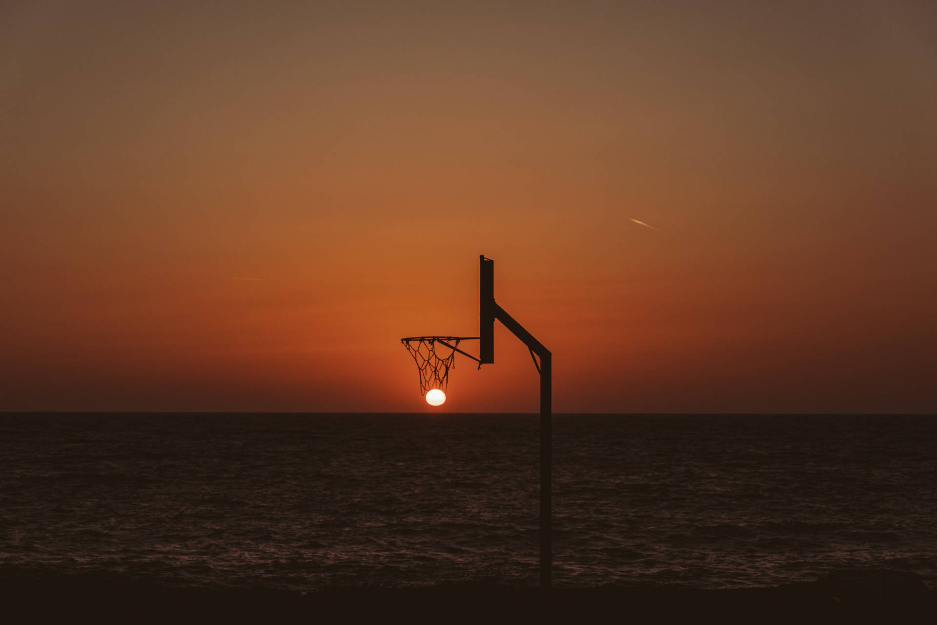 4k Basketball Ring And Sunset