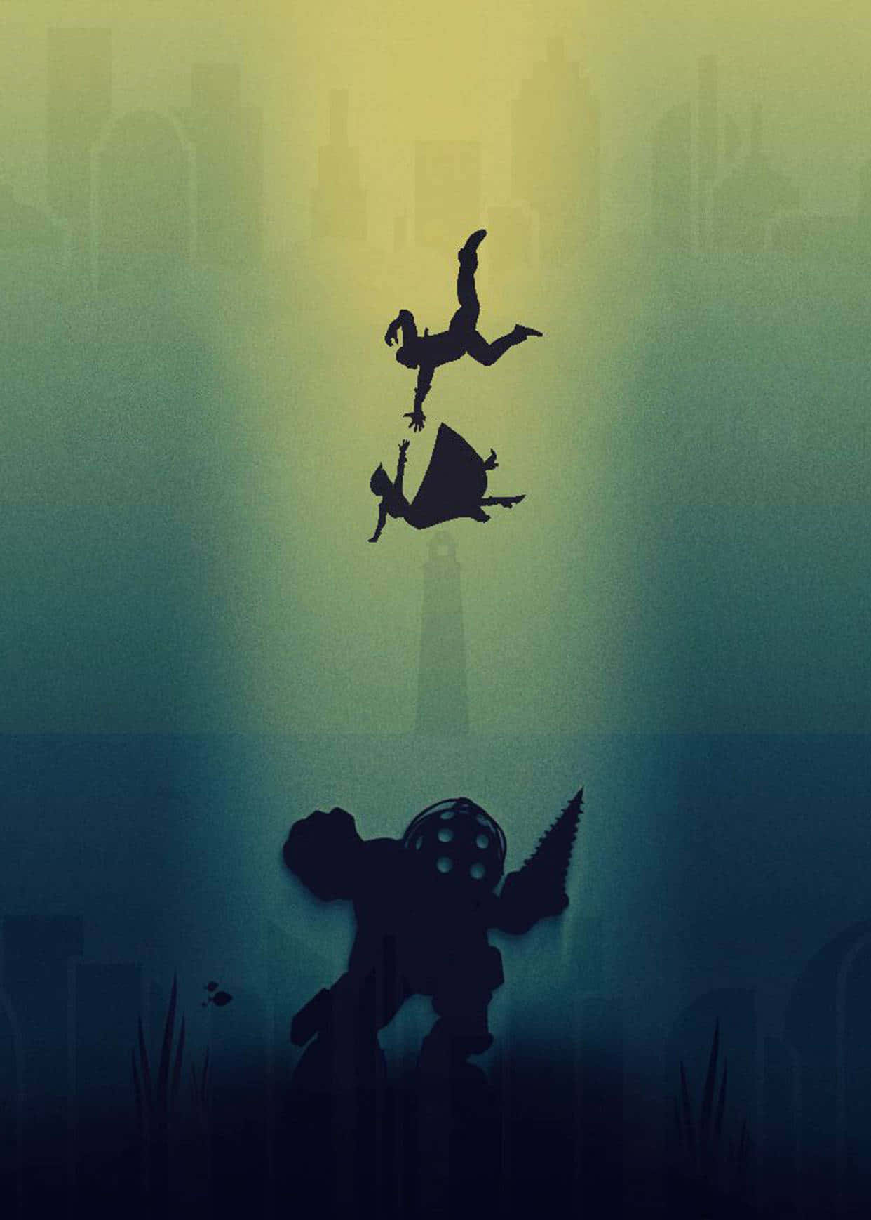 A mysterious underwater city in Bioshock on an iPhone 4k display Wallpaper