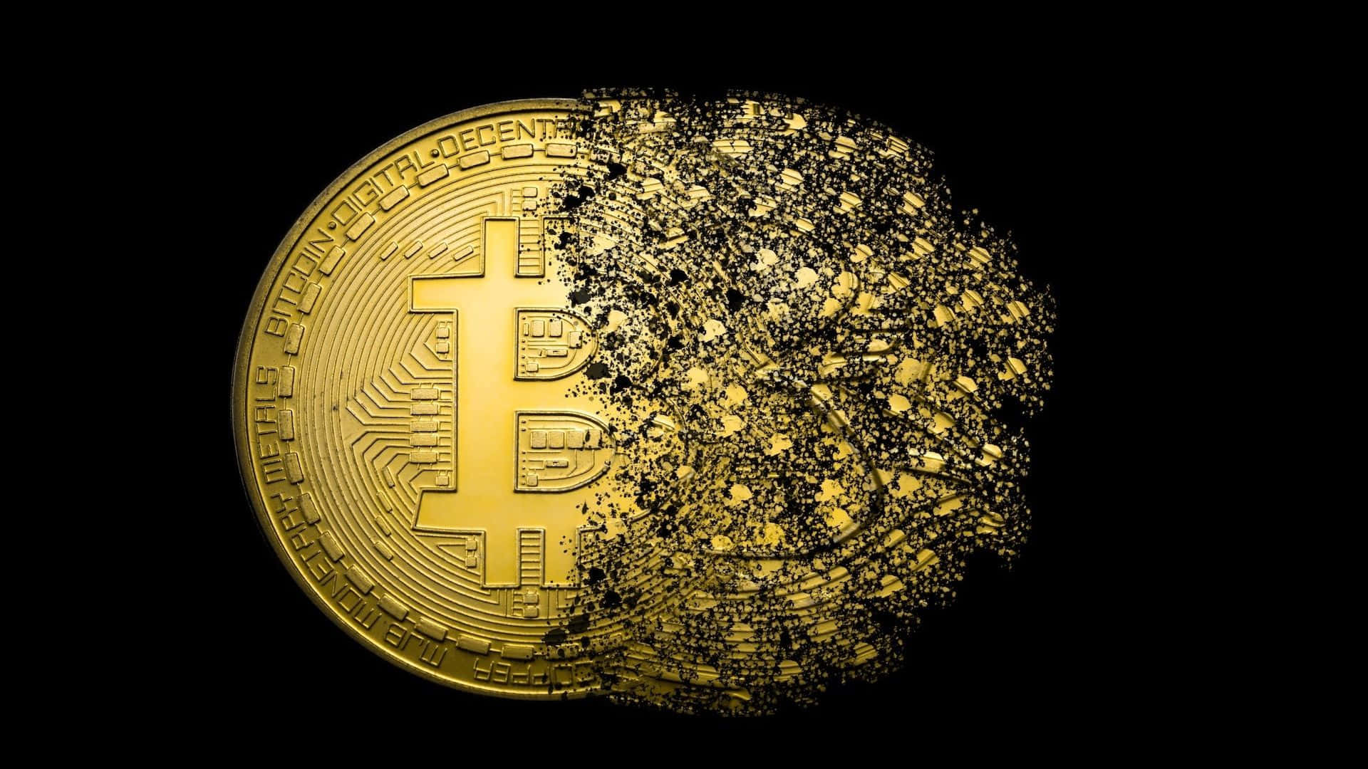 En guld Bitcoin-mønt vises på en sort baggrund. Wallpaper