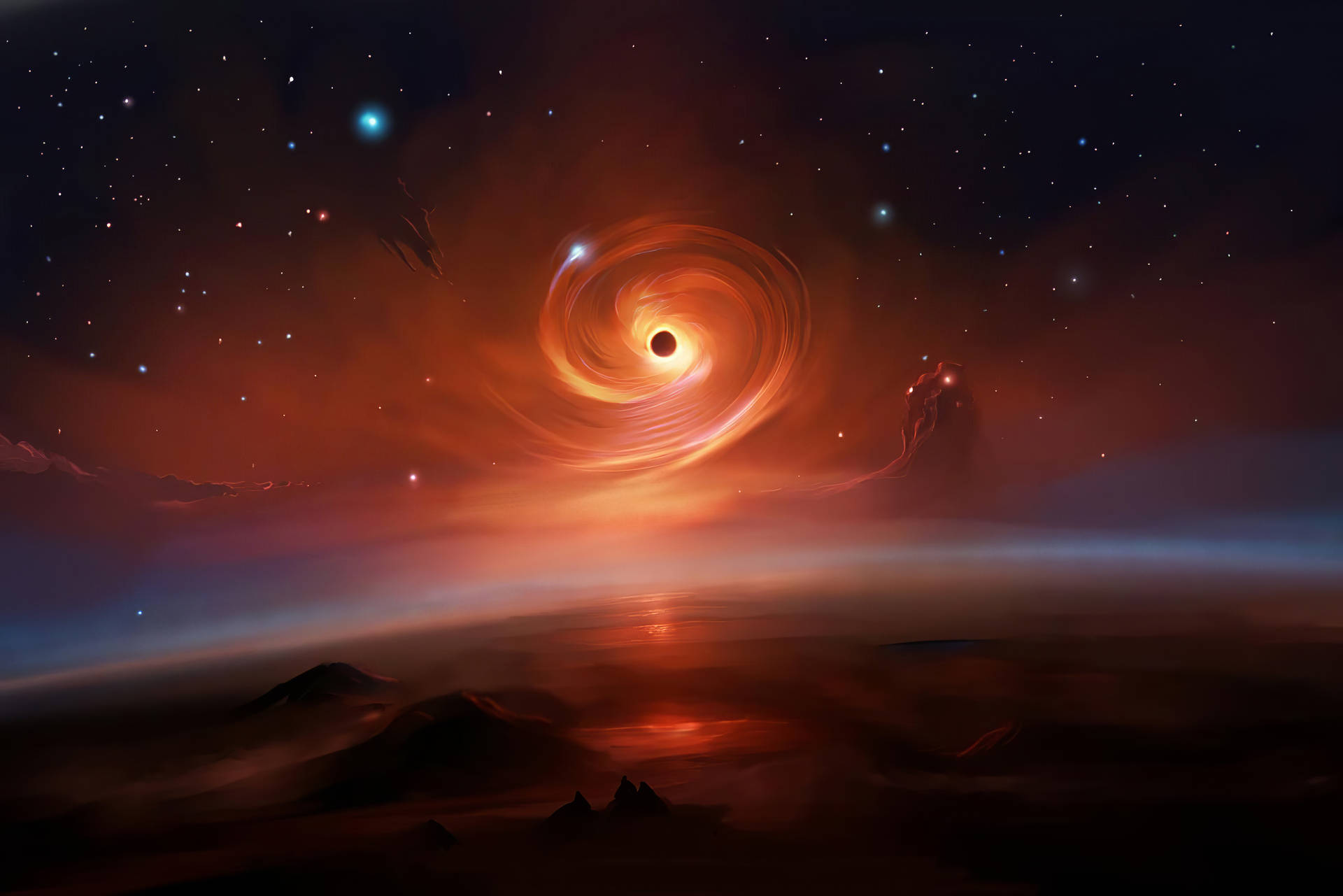 Mesmerizing 4K View of a Black Hole Above a Planet Wallpaper