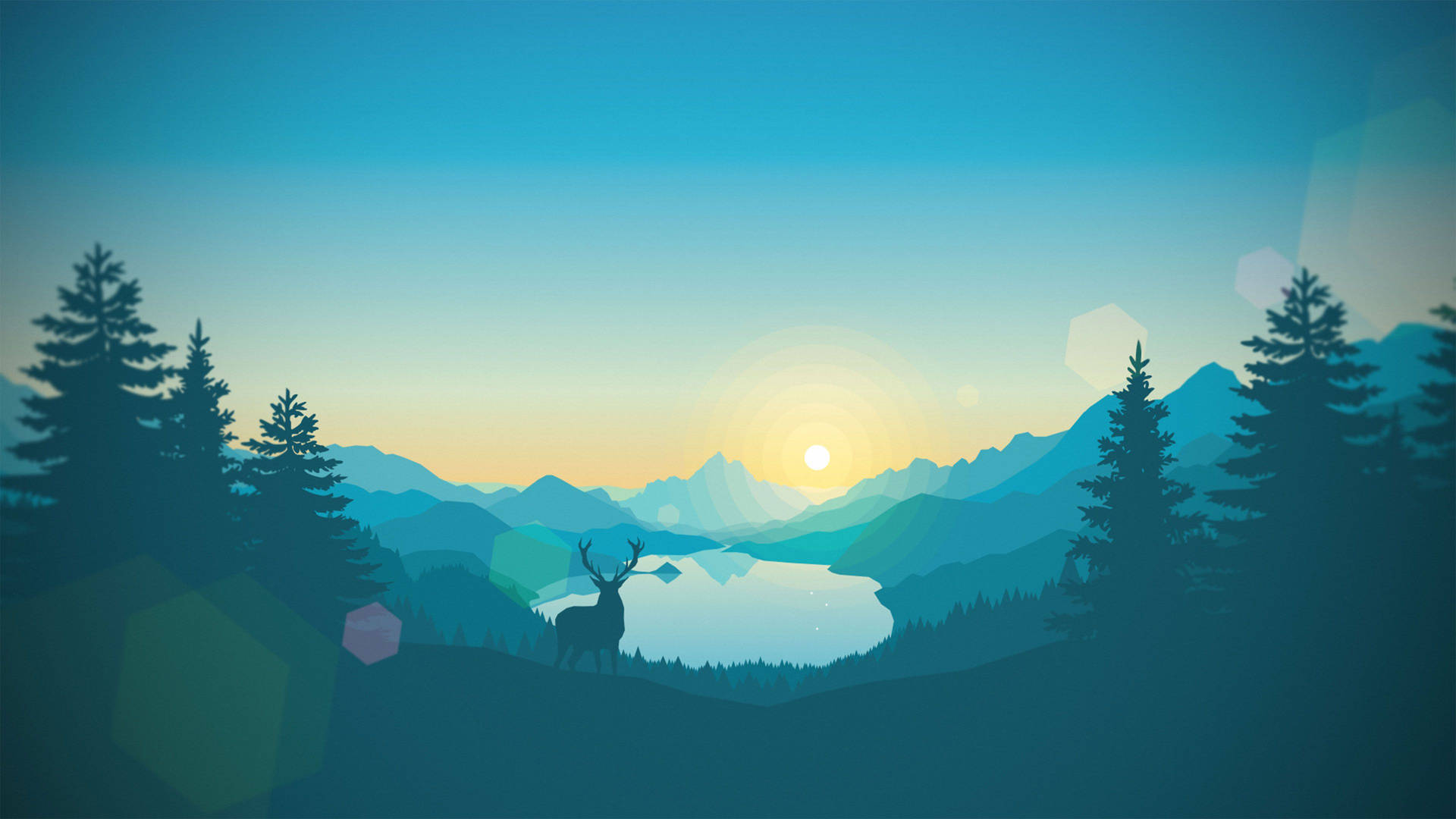 A captivating silhouette of a deer in a 4K, blue minimalist landscape Wallpaper