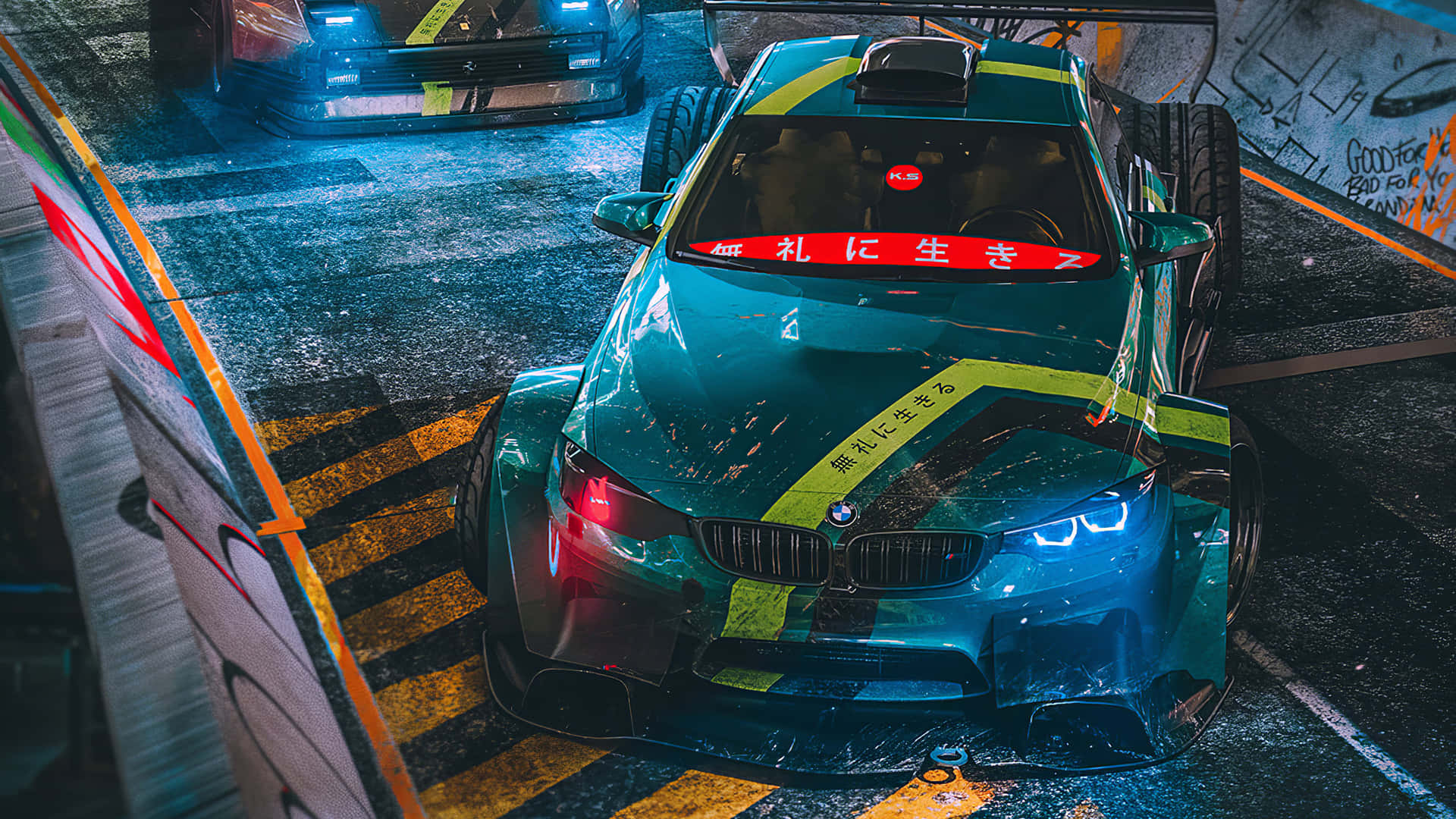 A BMW model car in a colorful 4K background