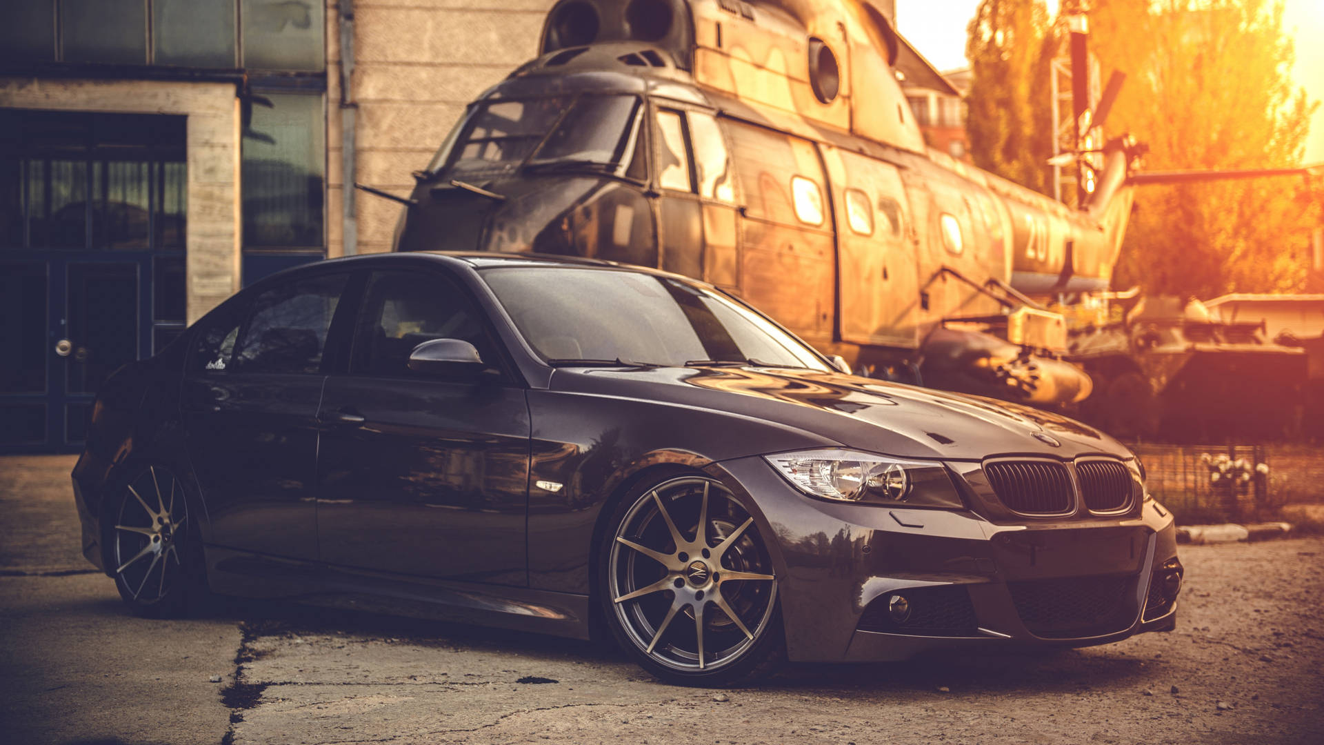 4k Bmw Car And Helicopter Wallpaper