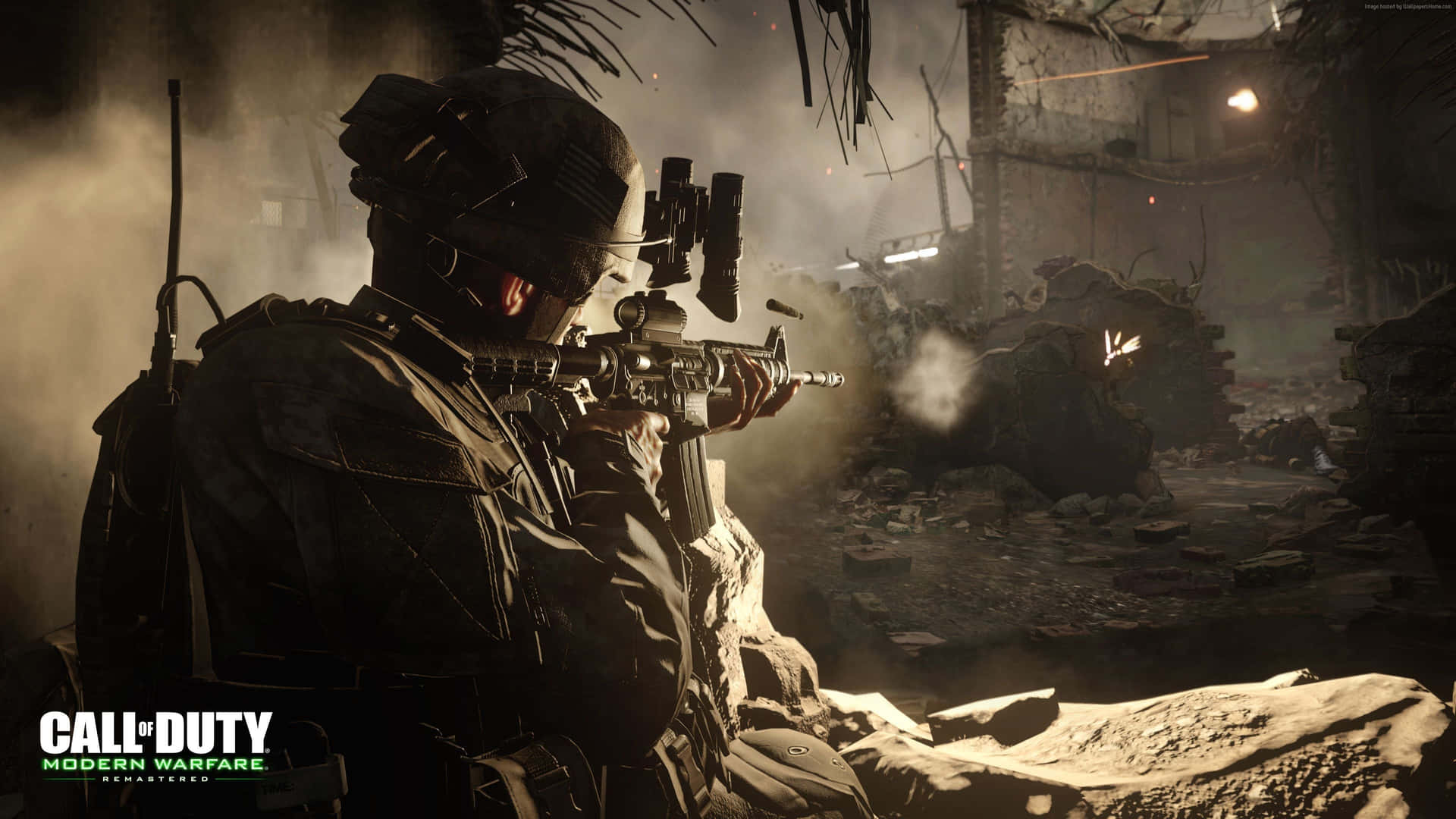 4kbakgrundsbild För Call Of Duty Modern Warfare Med Assault Rifle Som Skjuter.