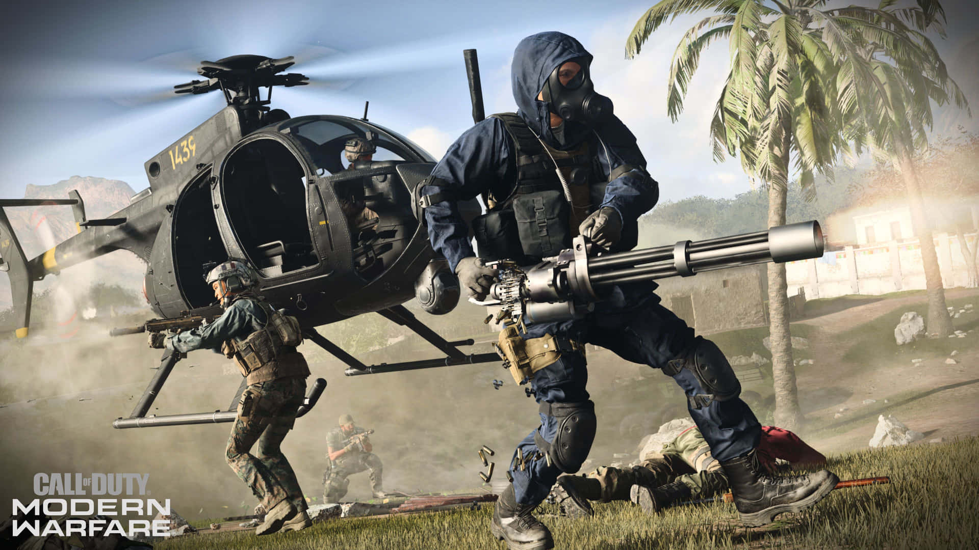4k Call Of Duty Modern Warfare Background Machine Gun Soldier Off A Helicopter