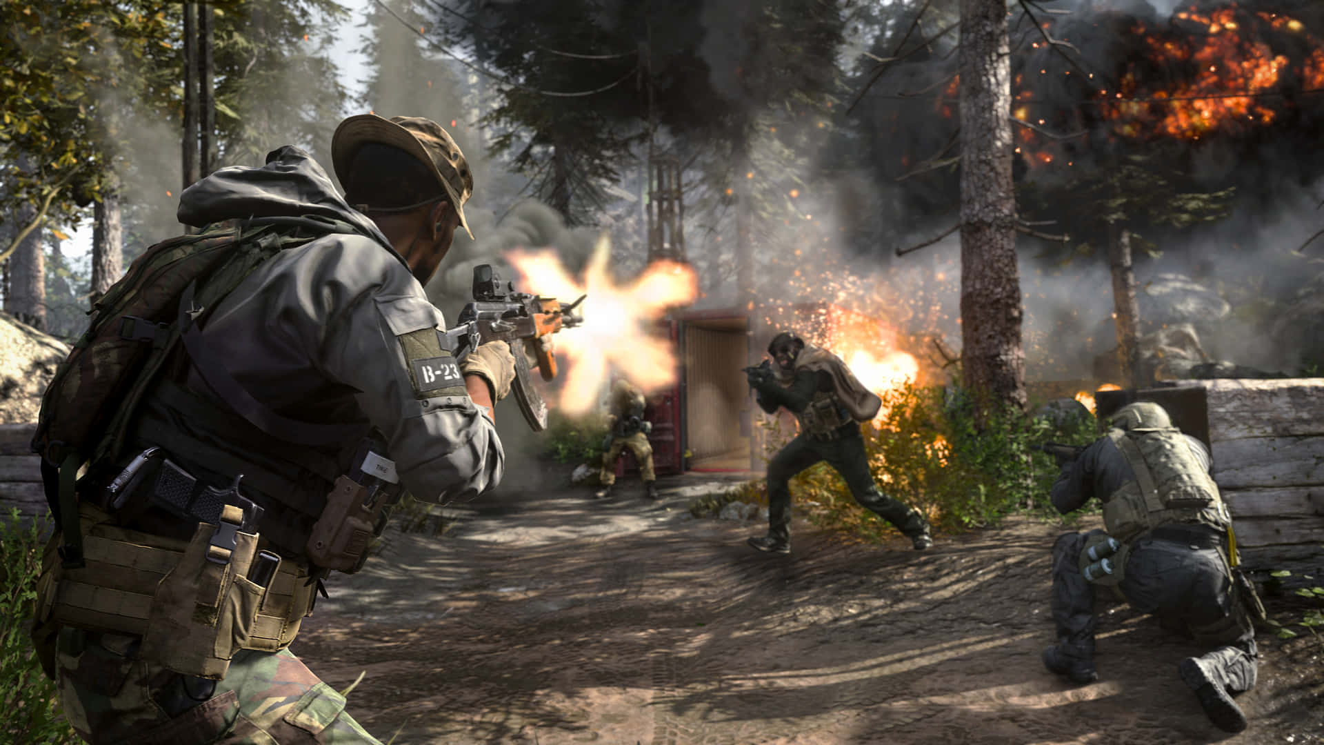 4kbakgrund För Call Of Duty Modern Warfare Slagsmål I En Skog